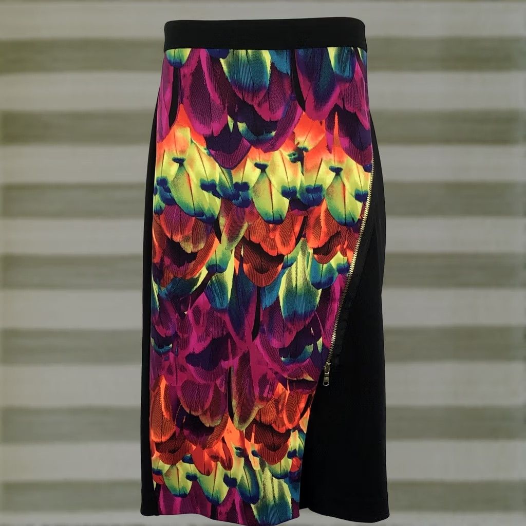 Worthington Worthington Straight Skirt Black Neon Feather Psychedelic Festival Size 12 34”W Zipper Womens Size 34" / US 12 / IT 48 - 1 Thumbnail