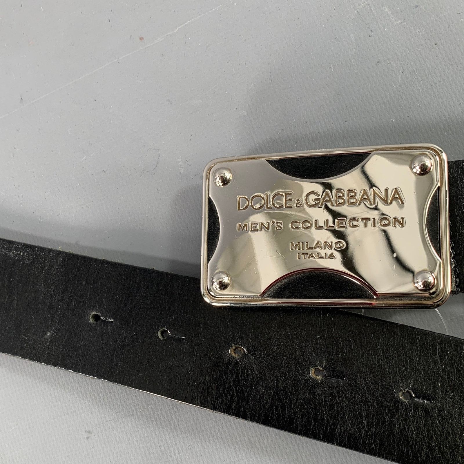Dolce & Gabbana DOLCE & GABBANA Size 34 Black Silver Leather Belt Size 34 - 6 Thumbnail