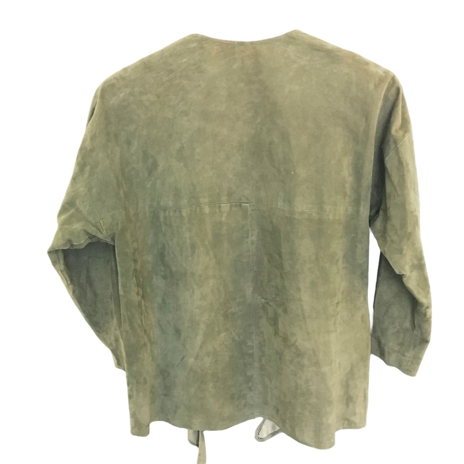 Anne Klein × Vintage 1970s Anne Klein Vintage Olive Green Suede Front Tie Jacket Size ONE SIZE - 3 Thumbnail