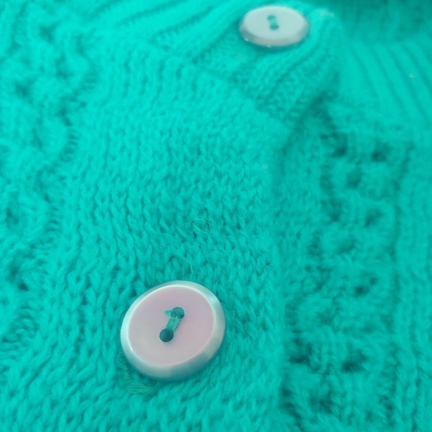 AQUA VINTAGE Brunny Cardigan Sweater Womens L Aqua Blue Cable Knit Granny Retro 1980s Knit Crew Neck Long Sleeve Size L / US 10 / IT 46 - 4 Thumbnail