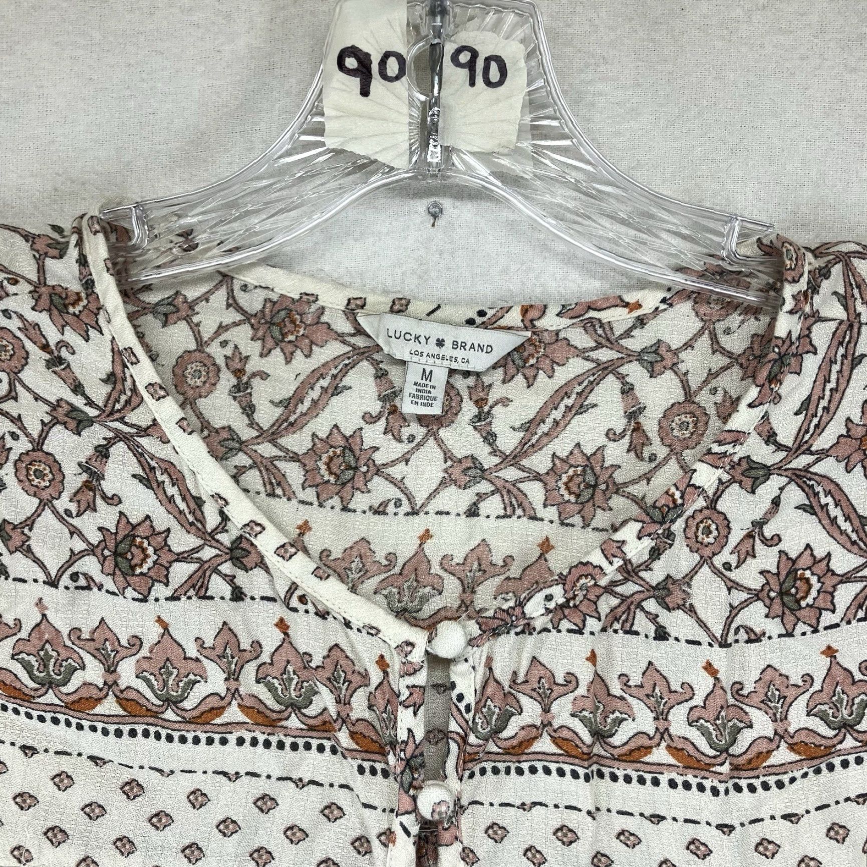 Lucky Brand Lucky Brand Tank Women M Beige Viscose Button Front 90s Geometric Daisy Boho Casual Summer Womens Size M / US 6-8 / IT 42-44 - 4 Thumbnail