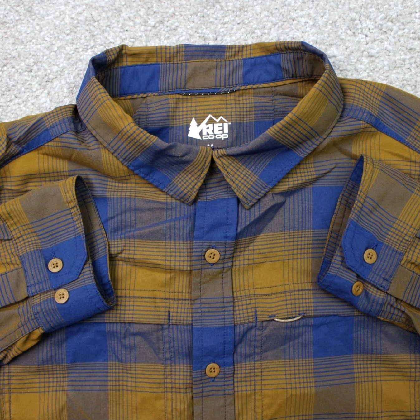 Vintage REI Co-op Shirt Men Medium Blue/Gold Plaid Roll Sleeve Nylon Stretch Long Sleeve Size US M / EU 48-50 / 2 - 2 Thumbnail