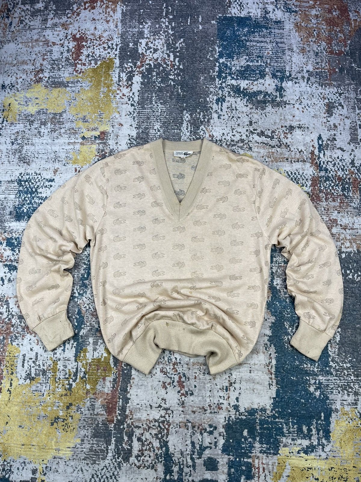 Lacoste Vintage Lacoste Full Monogram V Neck Jumper Sweater Size US S / EU 44-46 / 1 - 2 Thumbnail