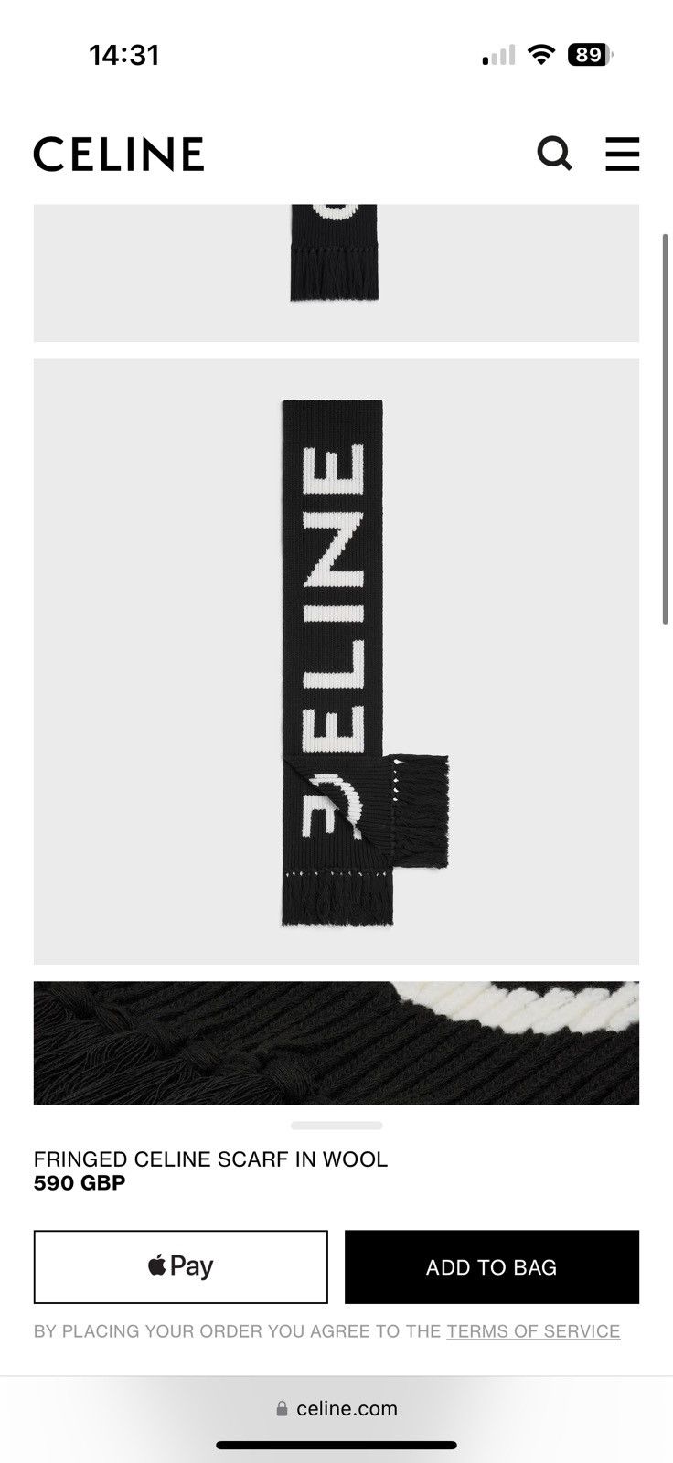 Celine $850 Celine black white logo scarf fringed in wool Sample Size ONE SIZE - 12 Thumbnail