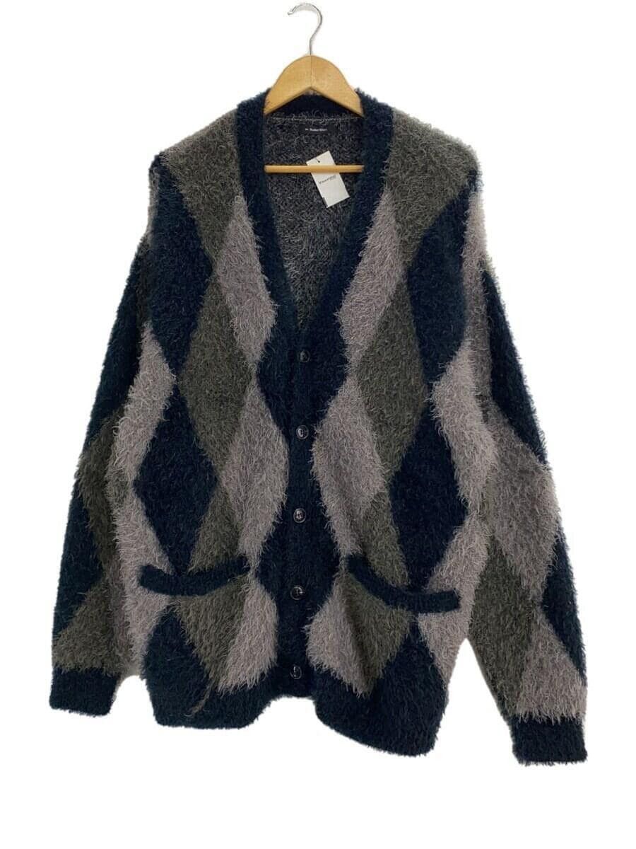 image of Number N Ine Fuzzy Argyle Cardigan in Grey, Men's (Size Large)