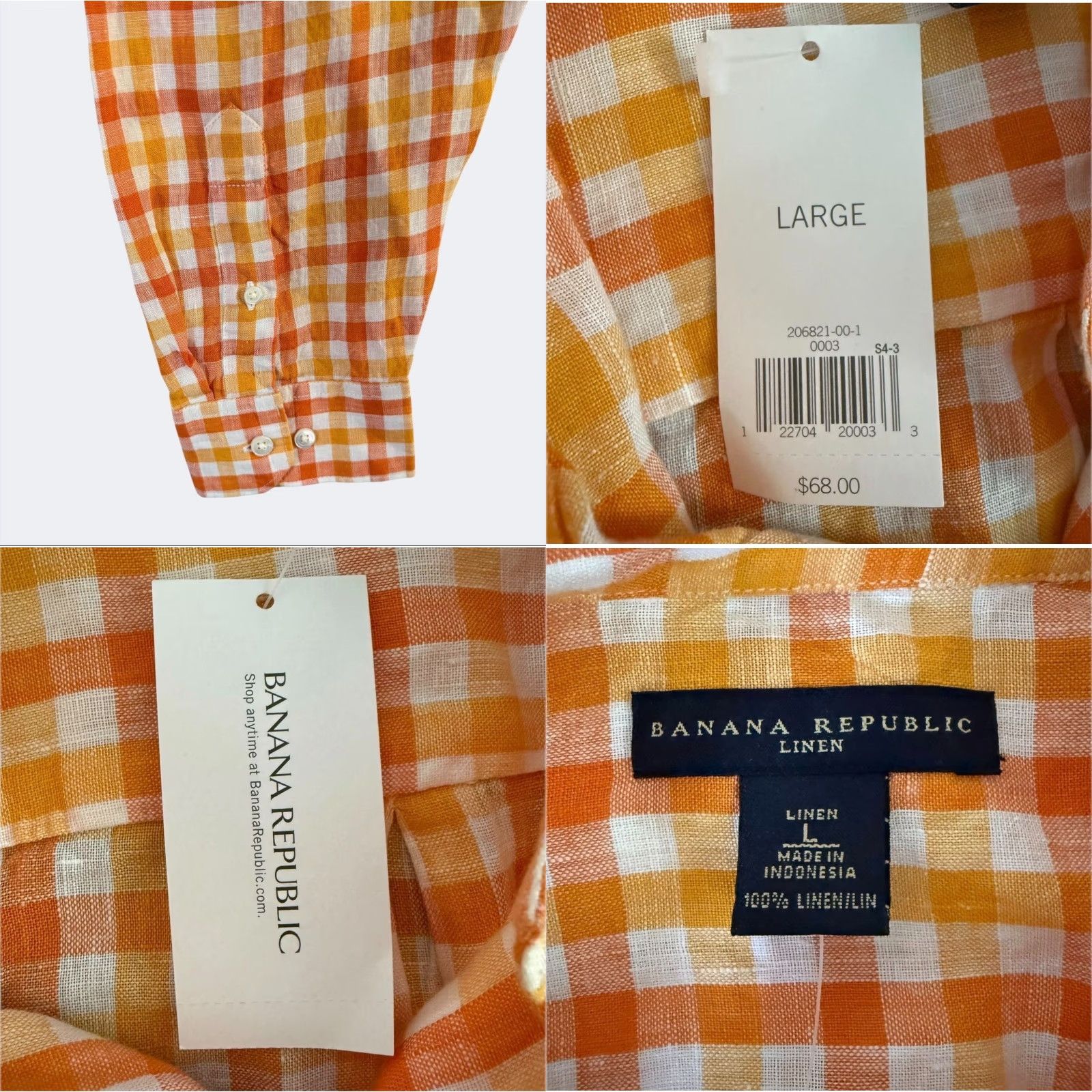 Banana Republic VINTAGE Banana Republic Gingham Plaid Button-Up Shirt Mens L 100% Linen NEW Orange Size US L / EU 52-54 / 3 - 8 Thumbnail