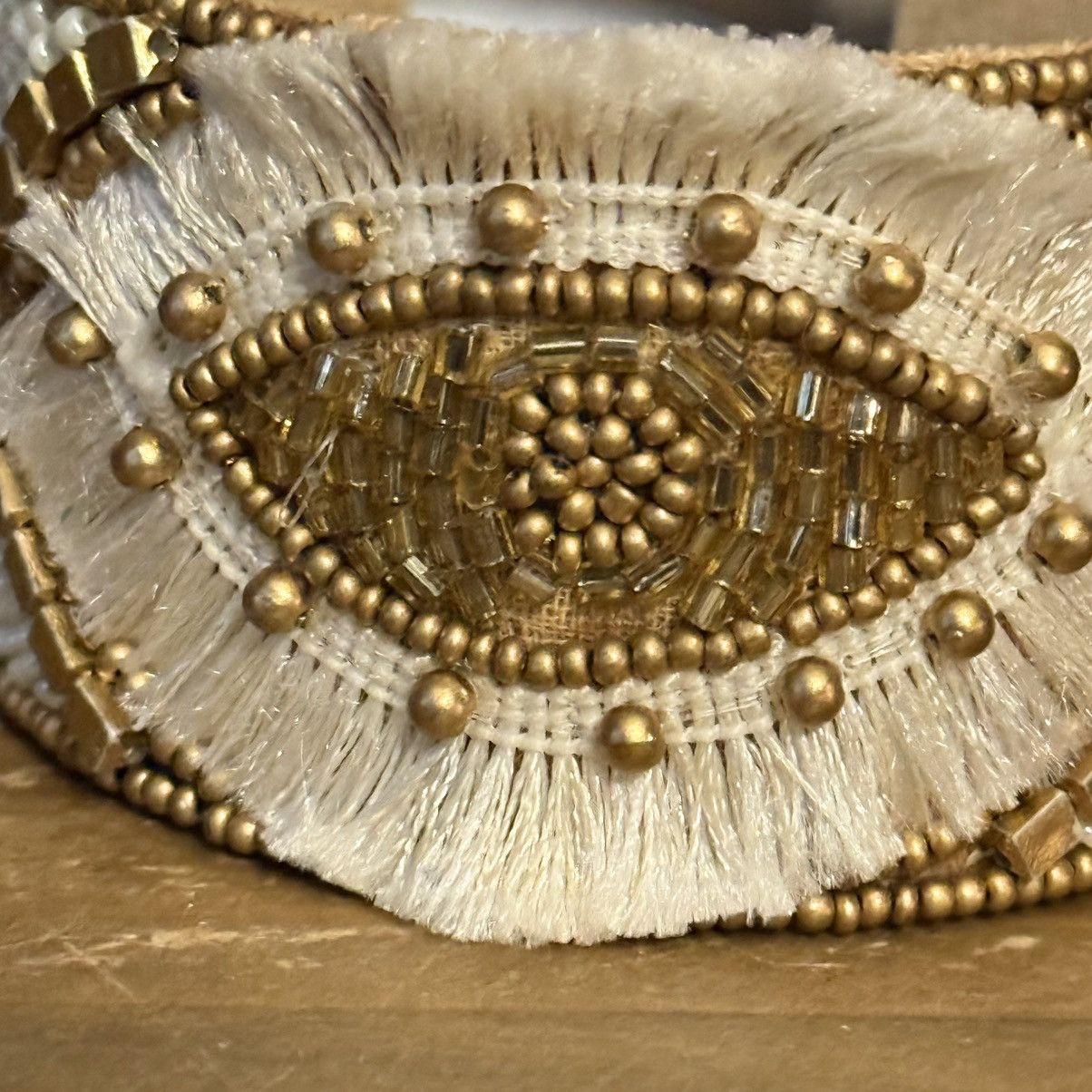 Other Handmade white and gold beaded rhinestone wide cuff bracelet Size ONE SIZE - 3 Thumbnail
