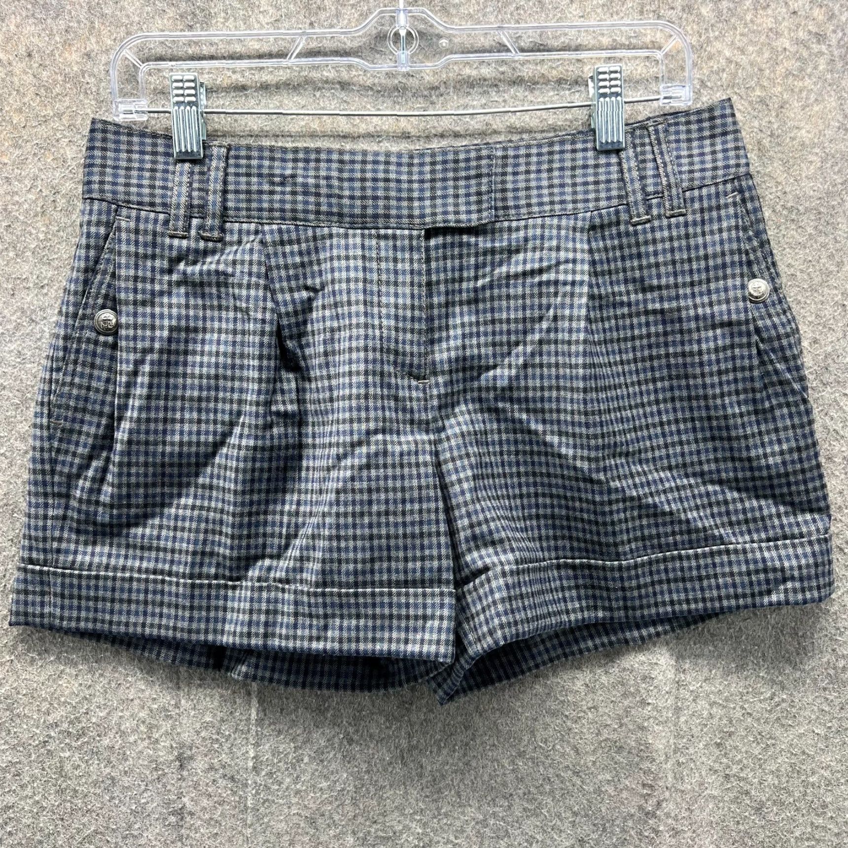 Tommy Hilfiger Tommy Hilfiger Shorts Women 4 Grey Blue Chino Flat Front Preppy Plaid Check Math? Size 27" / US 4 / IT 40 - 2 Thumbnail