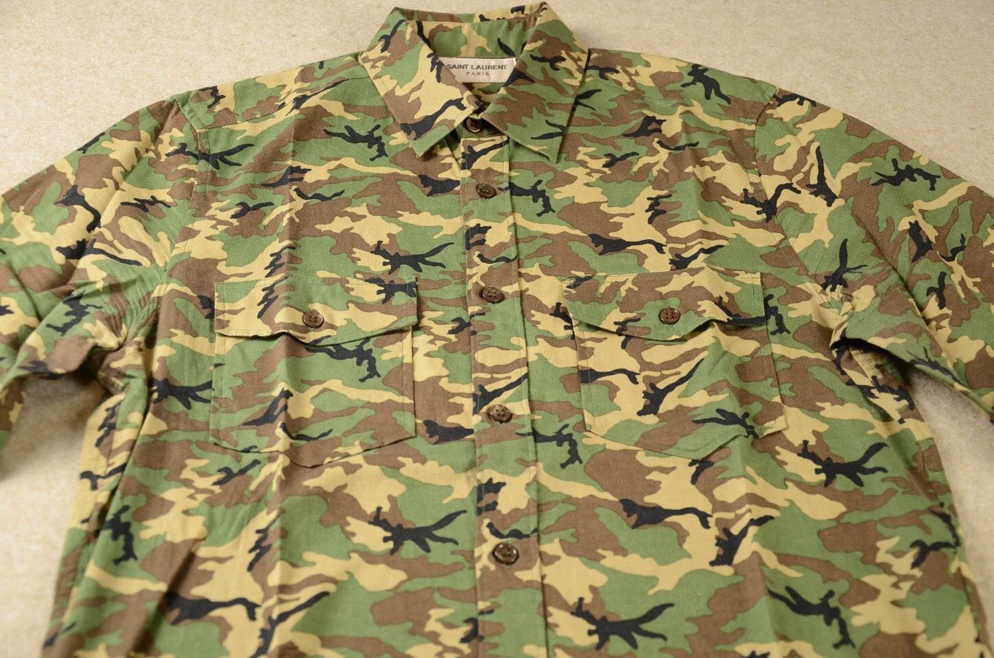 Saint Laurent Paris SLP 2014 Rare Green Camo Shirt Size US XS / EU 42 / 0 - 2 Thumbnail