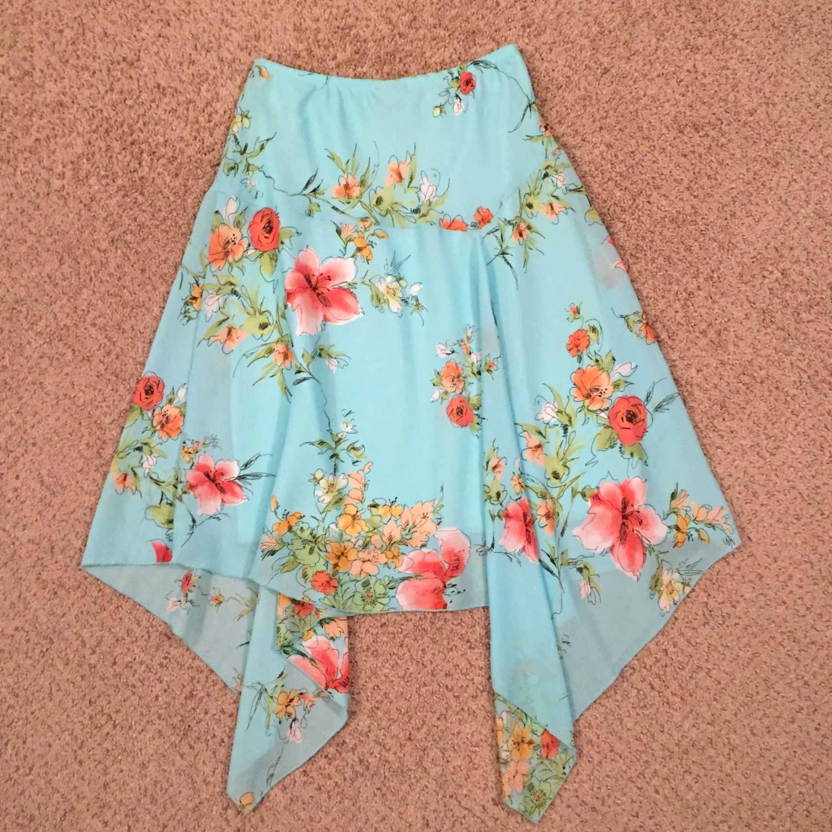 Vintage B. Moss Maxi Skirt Blue Floral Size 10 Lined Pull On Elastic Waist Womens Long Casual Size 32" / US 10 / IT 46 - 6 Thumbnail