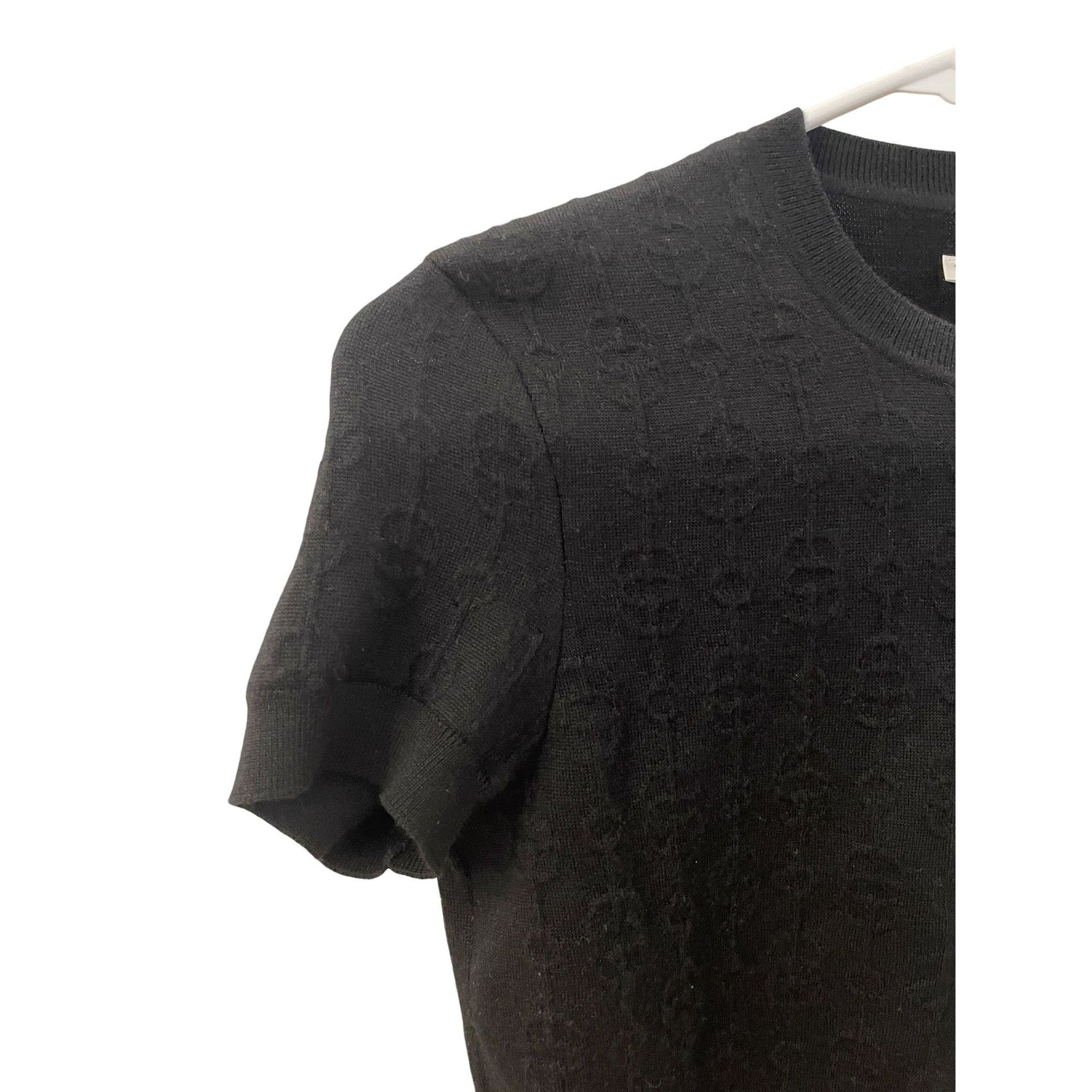 Hermes Hermès Black Short Sleeve Knit Sweater With Subtle Logo Patt Size XS / US 0-2 / IT 36-38 - 3 Thumbnail