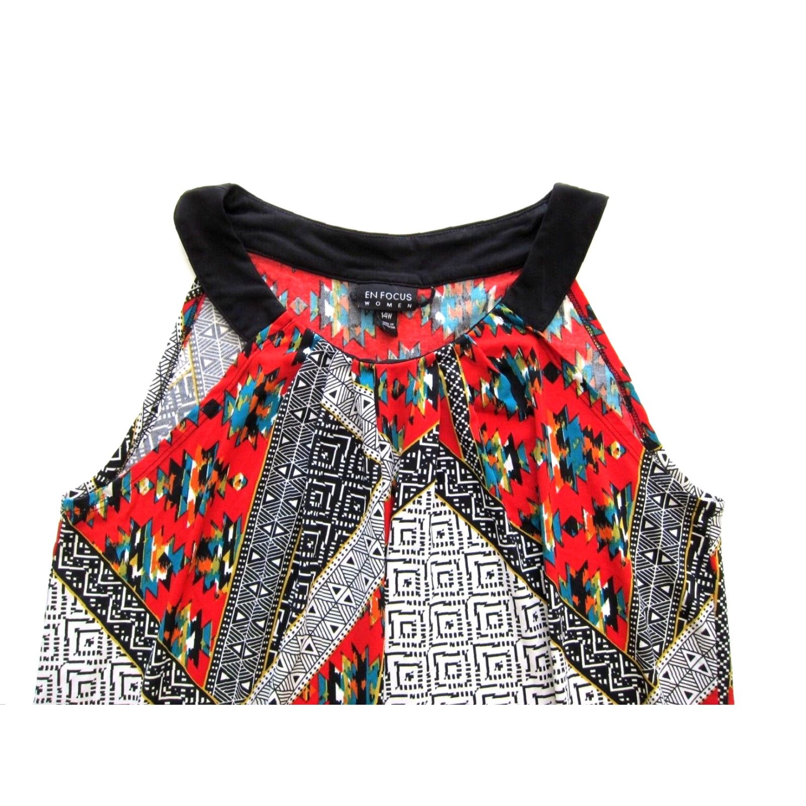 Vintage VINTAGE En Focus Geometric Stretch Tunic Sheath Shift Tank Dress 14W Red Black Green Midi Dress Womens Size XL / US 12-14 / IT 48-50 - 3 Thumbnail