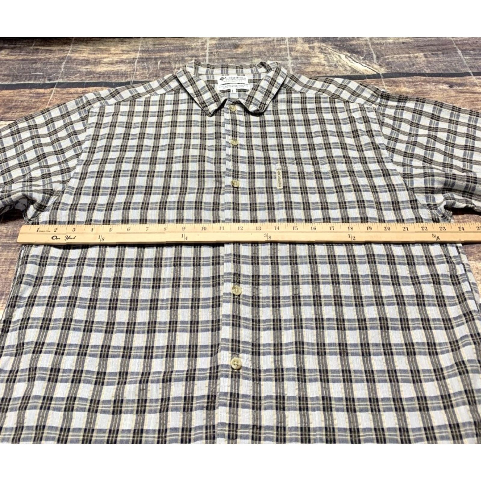Vintage Columbia Button-Up Shirt Men Regular Short Sleeve Plaid Blue Brown Cream USA USA Theme Size US L / EU 52-54 / 3 - 5 Thumbnail