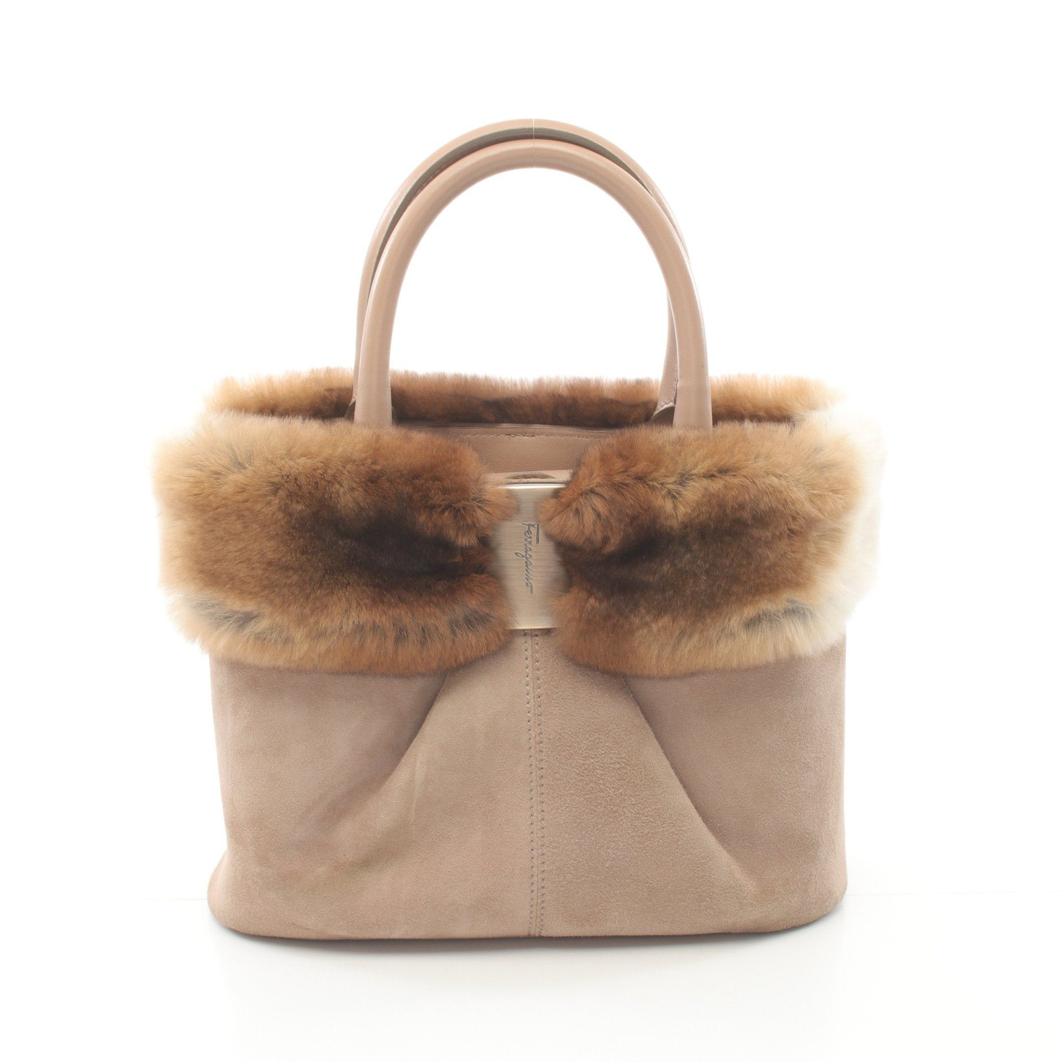 Salvatore Ferragamo Salvatore Ferragamo Handbag Suede Rabbit Fur Leather Beige Brown Size ONE SIZE - 1 Thumbnail