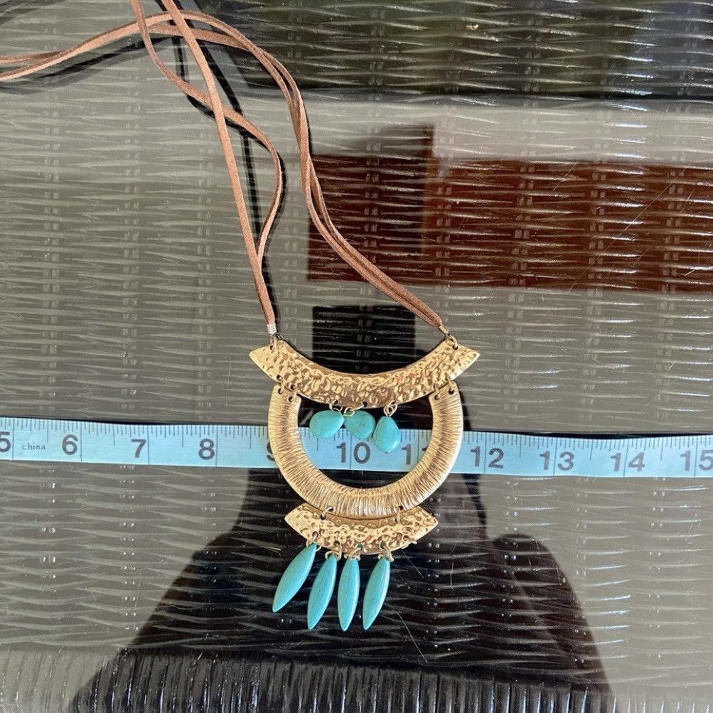 Other Long bohemian statement necklace w/gold & turquoise pendant Size ONE SIZE - 5 Thumbnail