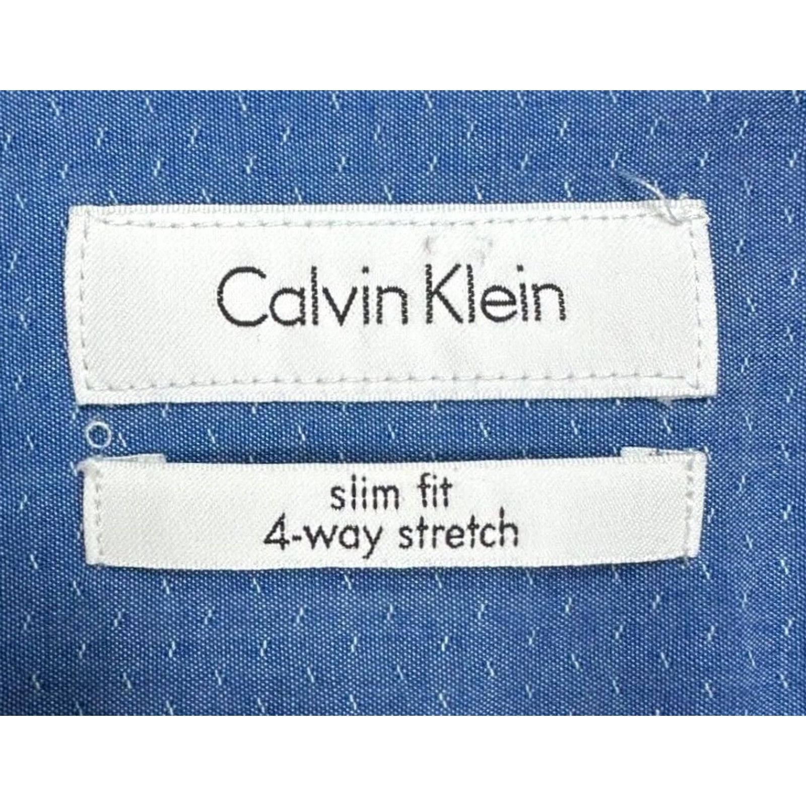 Calvin Klein Calvin Klein Shirt Mens Medium 15-15.5 Blue Dress Button Up 4-way Stretch Slim Casual Office Work Long Sleeve Mens Regular Blue Size 40R - 5 Thumbnail