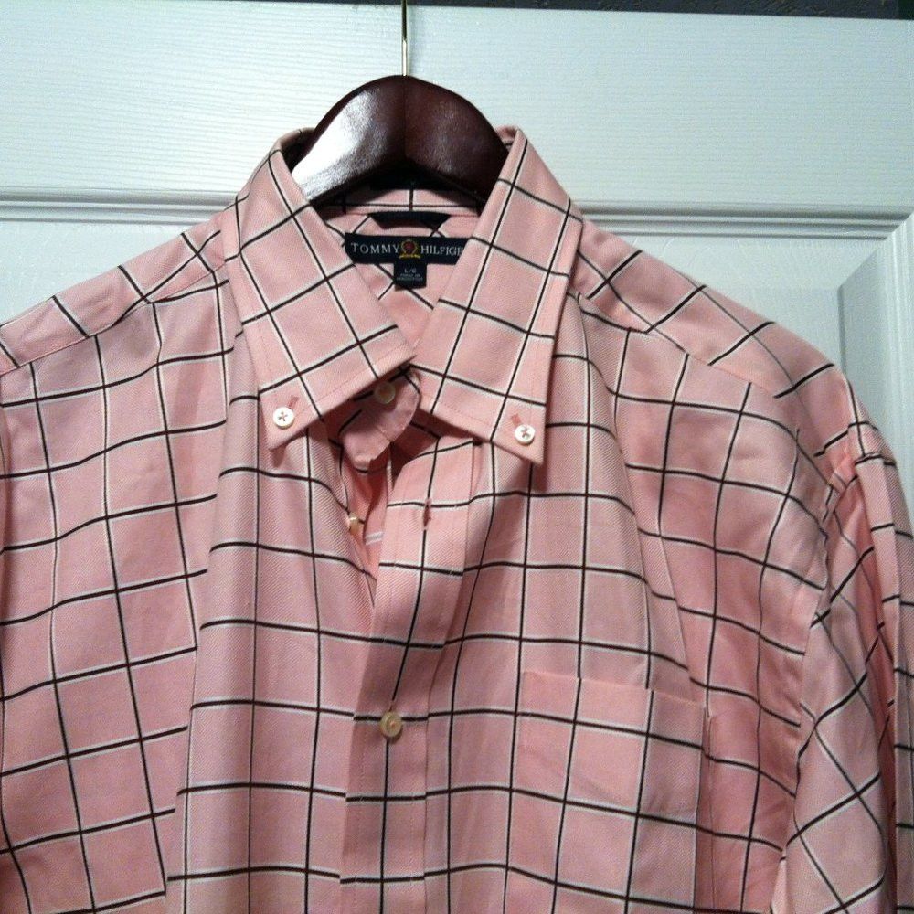 Tommy Hilfiger TOMMY HILFIGER MENS NEW PINK 100%COTTON CASUAL SHIRT SIZE: L Size US L / EU 52-54 / 3 - 2 Thumbnail