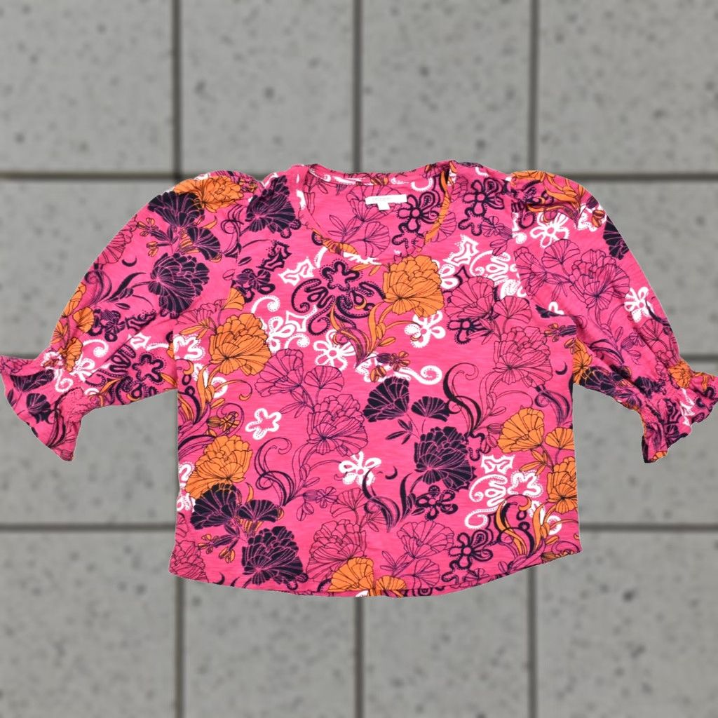 Vintage Chico's Women's Pink Floral Puff Sleeve Top XL Knit Blouse Crew Neck 3/4 Sleeve Cotton Modal Casual Summer Spring Size XL / US 12-14 / IT 48-50 - 1 Thumbnail