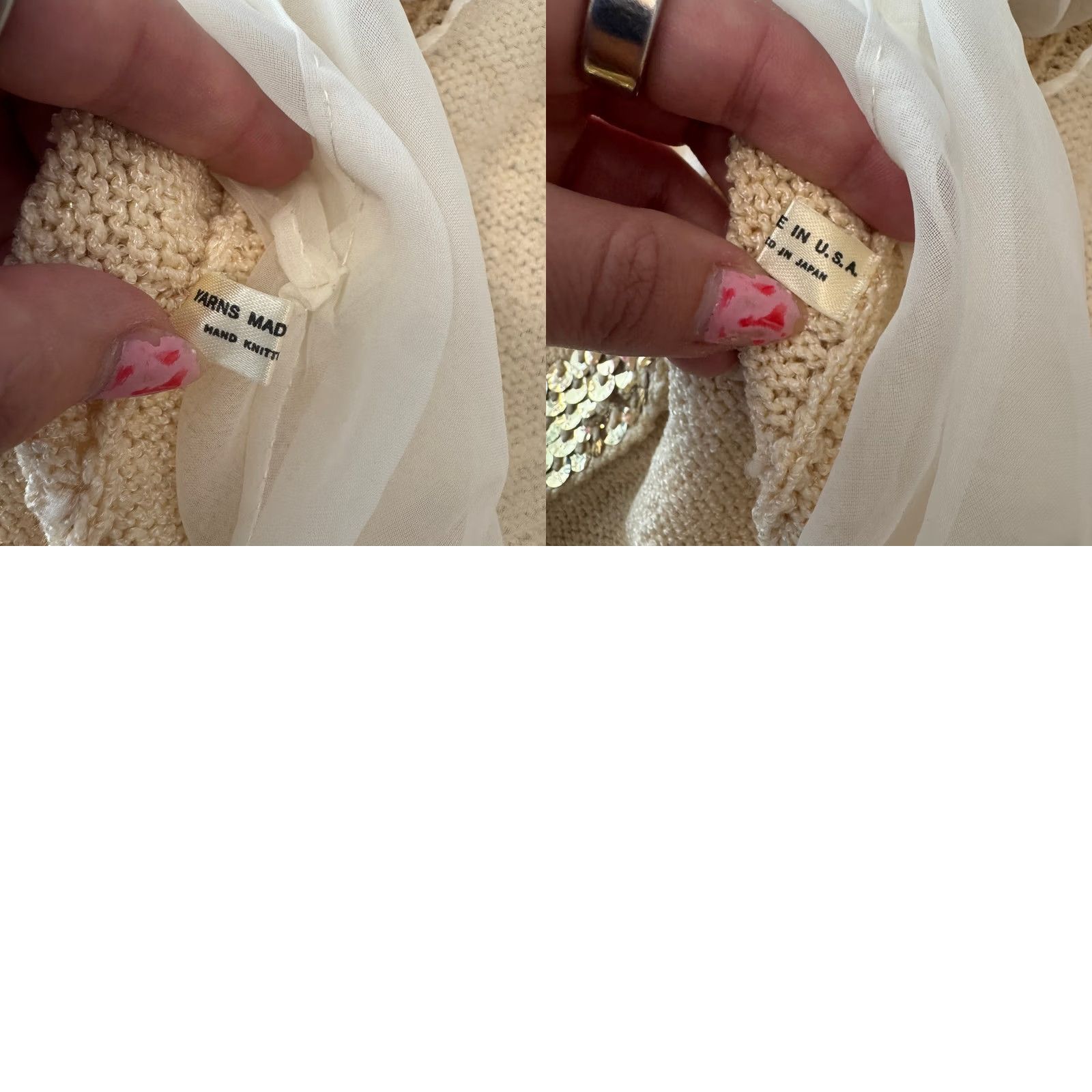 Thrasher VINTAGE Y2K 90's Beige Sequin Cardigan Sweater Japan Hand Knit Cream Small Womens Cardigan Size S / US 4 / IT 40 - 8 Thumbnail