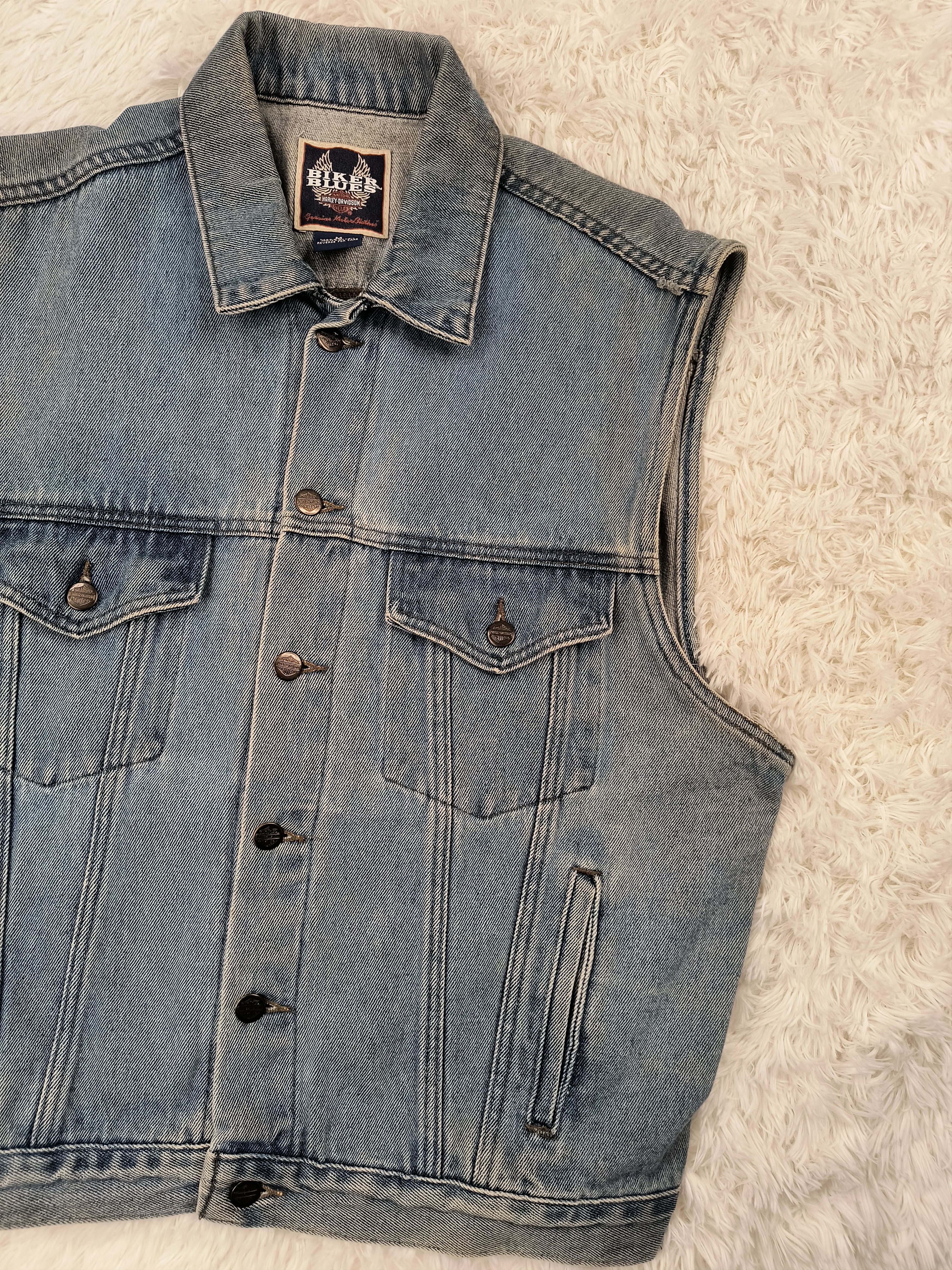 Harley Davidson Vintage Biker Blues Harley Davidson leather denim vest Size US M / EU 48-50 / 2 - 4 Thumbnail
