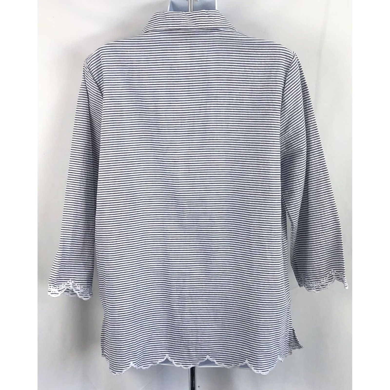 Vintage VINTAGE Alfred Dunner top 10 blue stripe laceup layered Neck Embroidered lace Scallop Size L / US 10 / IT 46 - 3 Thumbnail
