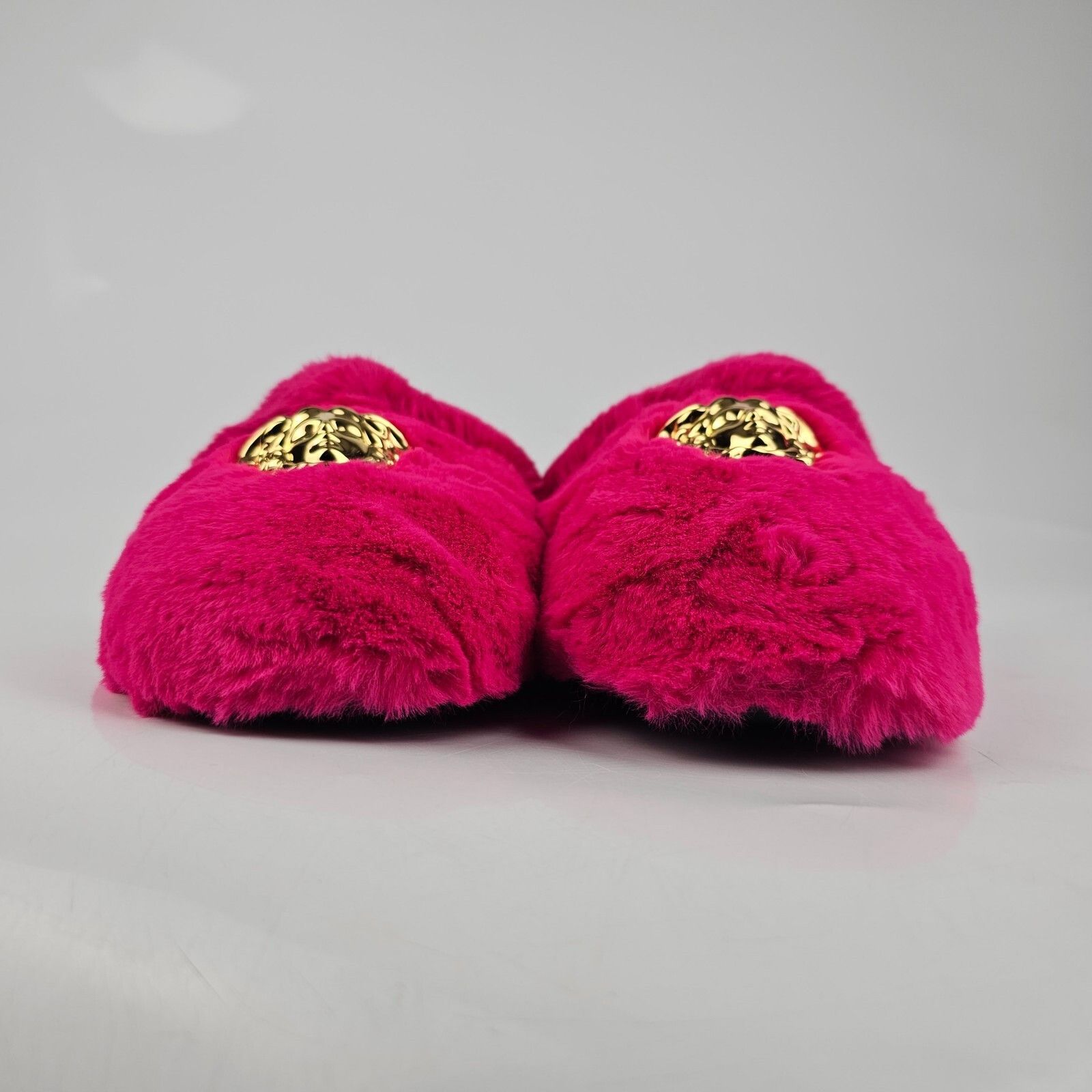 VERSACE Pink Medusa Fur Slippers New (Men's size:12;)
