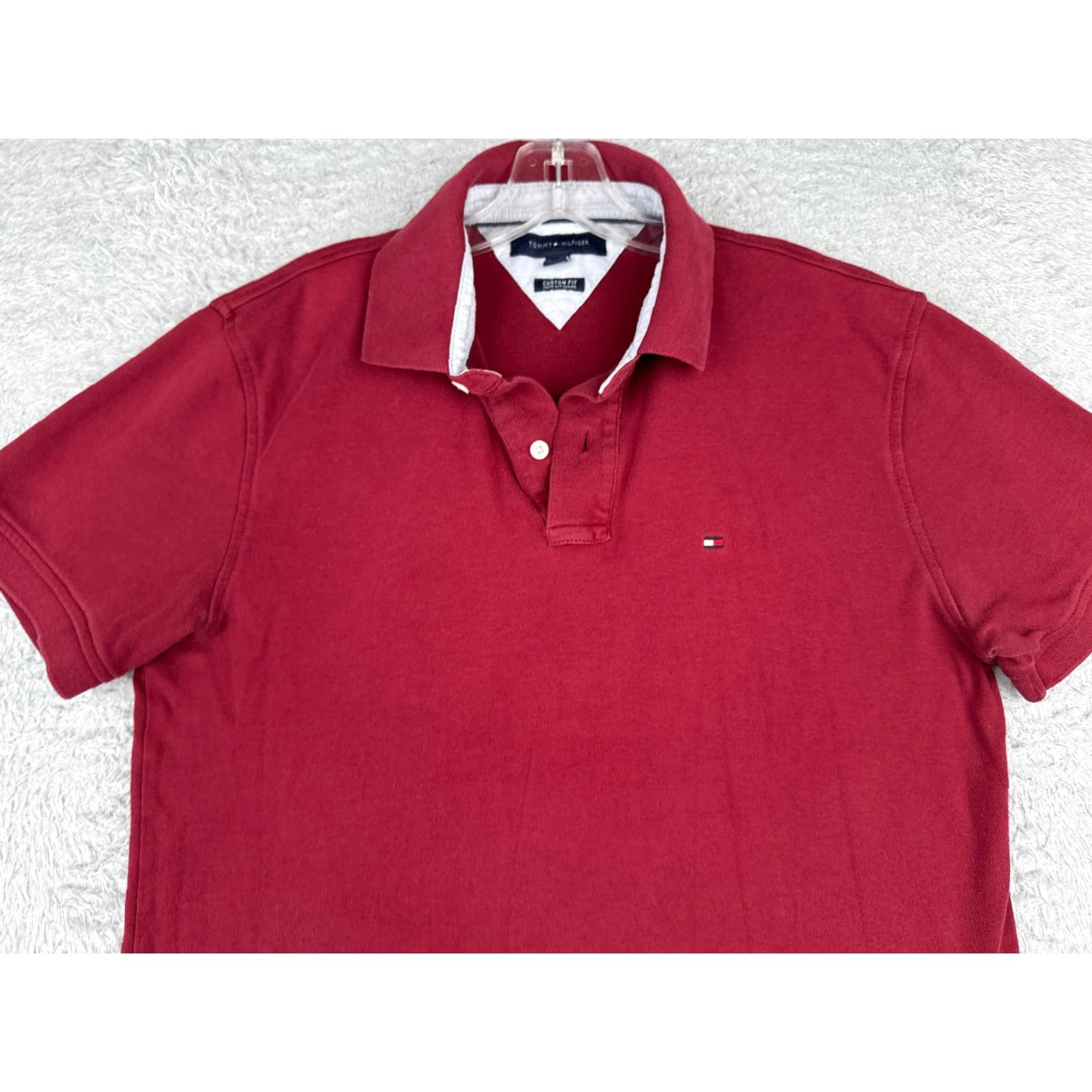 Tommy Hilfiger Tommy Hilfiger Polo Shirt Men Large Red Cotton Slim Fit Short Sleeve Activewear Size US L / EU 52-54 / 3 - 4 Thumbnail