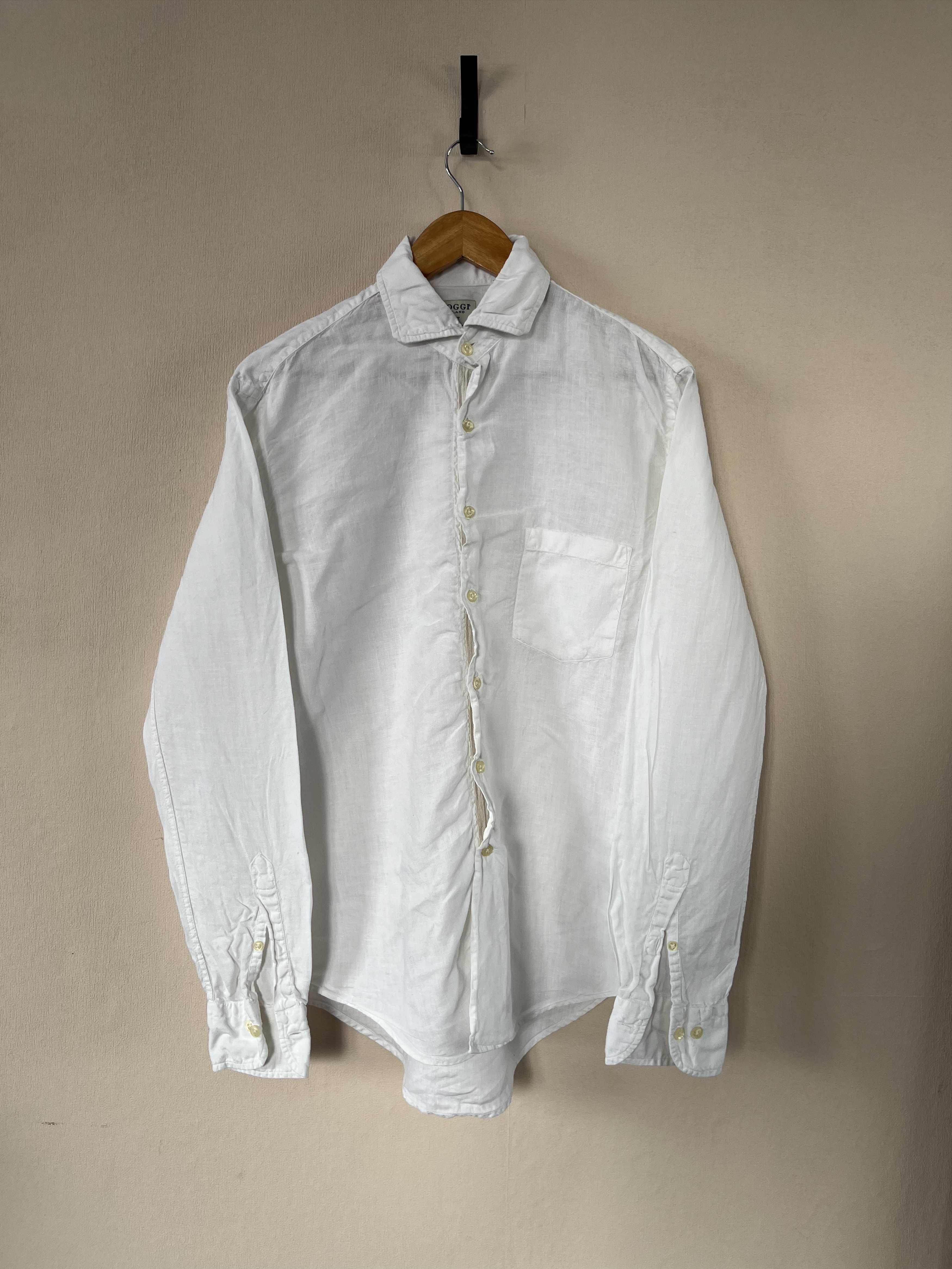 Boggi Boggi Milano Irish Linen Shirt White Long Sleeve Button Up Size US M / EU 48-50 / 2 - 1 Thumbnail