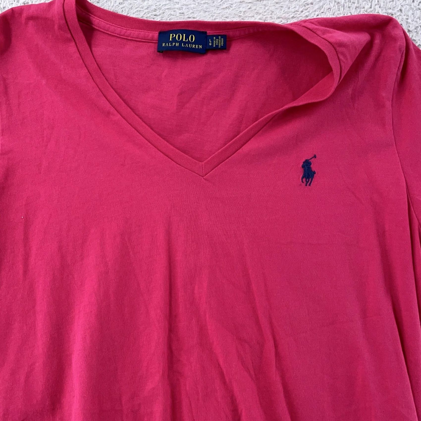 Polo Ralph Lauren Polo Ralph Lauren Shirt Womens Large Pink V-Neck Short Sleeve Pony Logo Tee Size L / US 10 / IT 46 - 2 Thumbnail