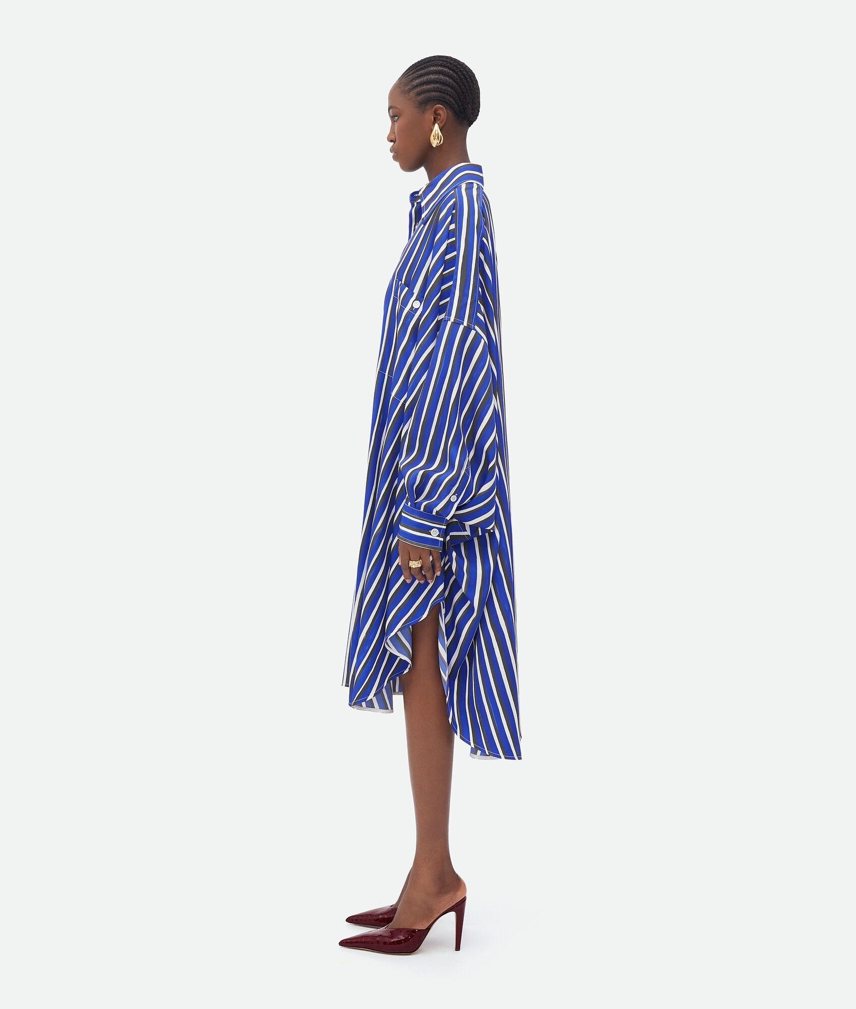 Bottega Veneta o1n1vont0325 Hand Drawn Stripe Print Twill Viscose Dress Size XS / US 0-2 / IT 36-38 - 2 Thumbnail