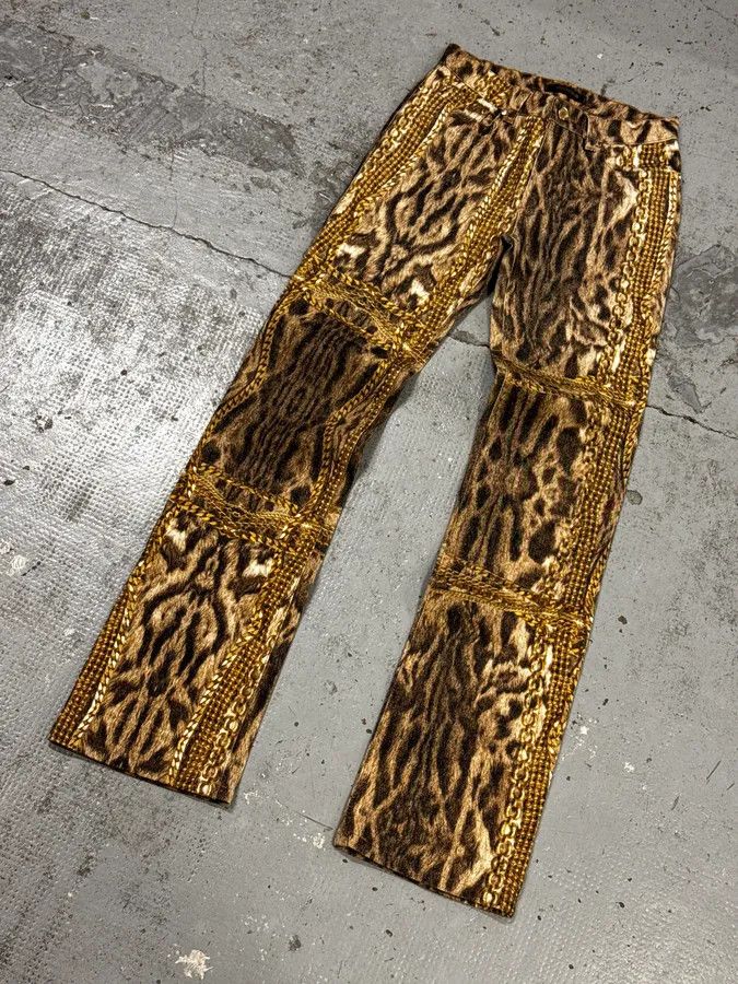 Roberto Cavalli 2000s Roberto Cavalli Leopard & Gold Chains Pants Size 24" / US 00 / IT 34 - 6 Thumbnail