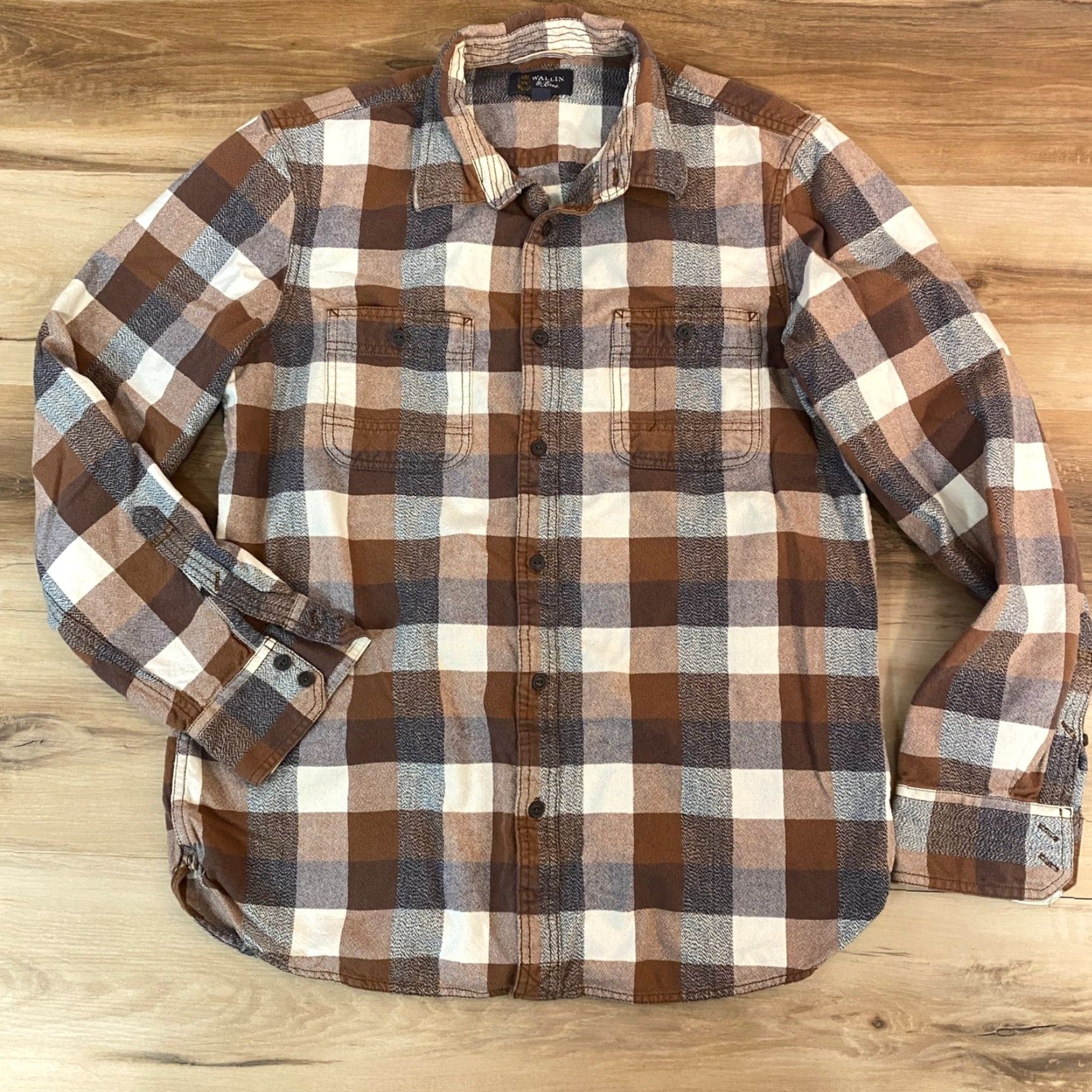 Vintage VINTAGE Wallin & Bros Flannel Shirt Men L Brown Plaid Button Up Cotton Buffalo Check Size US L / EU 52-54 / 3 - 3 Thumbnail