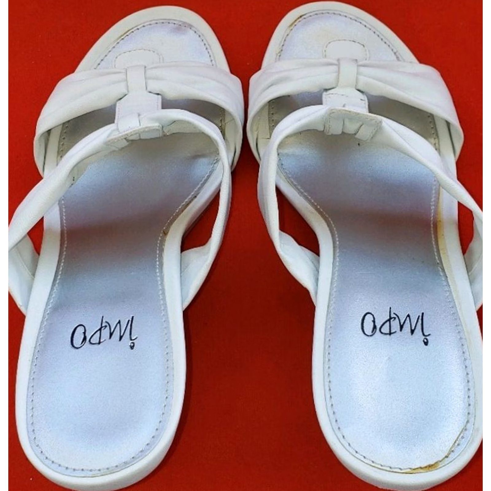 Vintage Impo Valeria White Double Crossover 3" Heel Slide Sandal Size 7M Womens Shoes Size US 5 / IT 35 - 7 Thumbnail