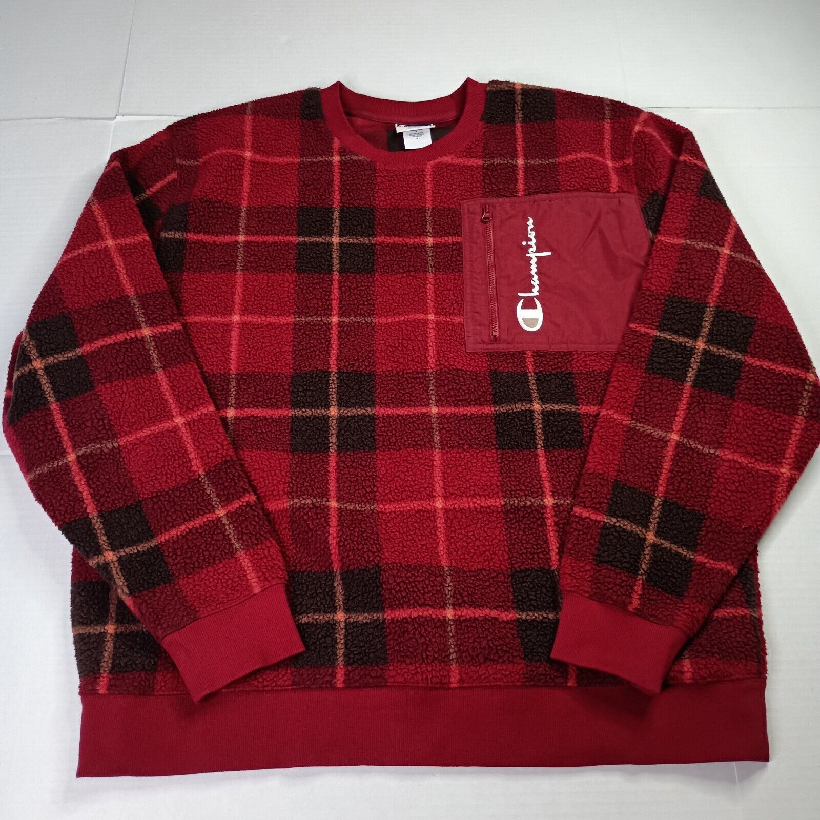 Champion Champion Sweatshirt Men's XL XLarge Red Black Plaid Pullover Size US XL / EU 56 / 4 - 1 Thumbnail