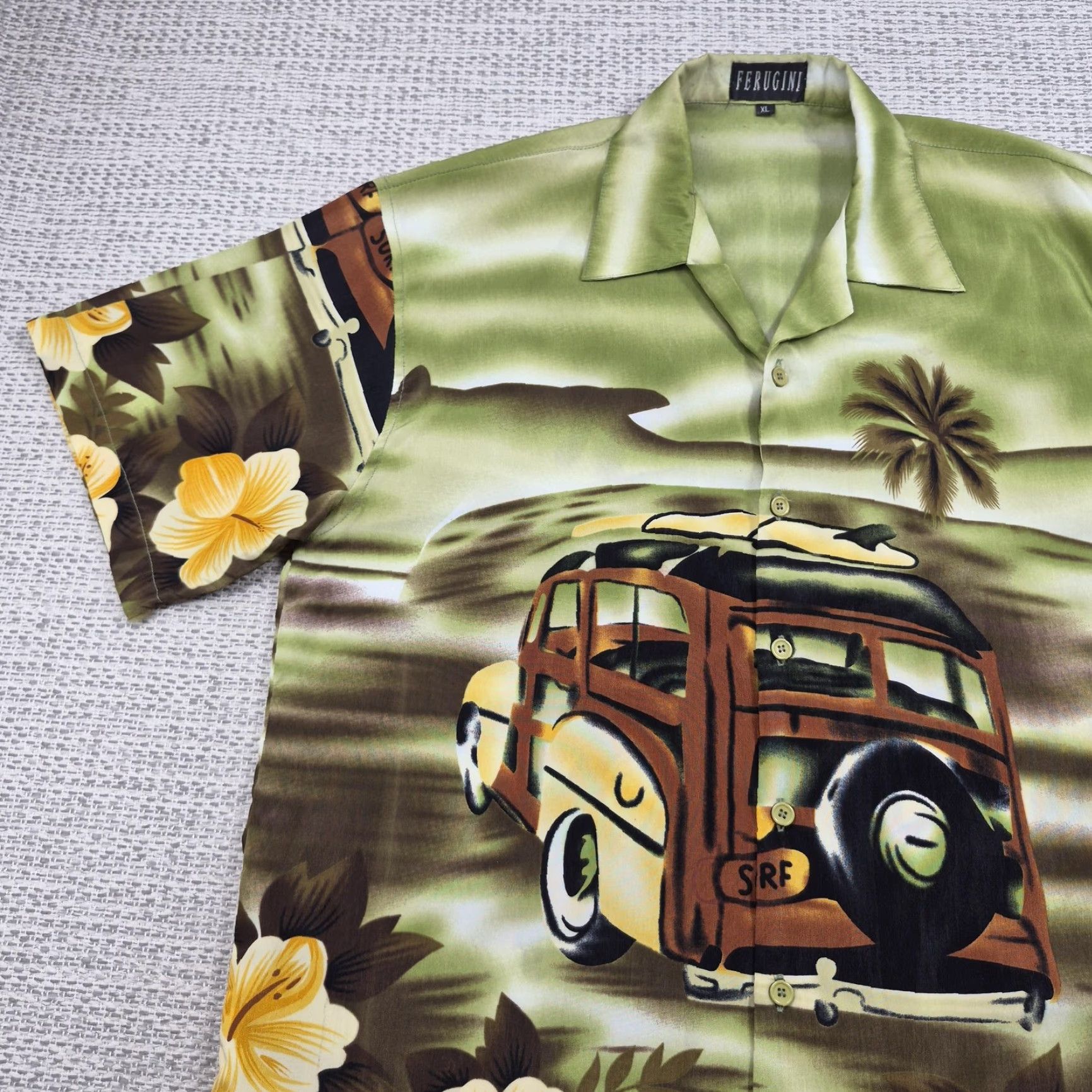 ALOHAS VINTAGE Ferugini! Hawaiian Button Up Shirt Mens XL Green Floral Surf Wagon Aloha Shirt Size US XL / EU 56 / 4 - 3 Thumbnail