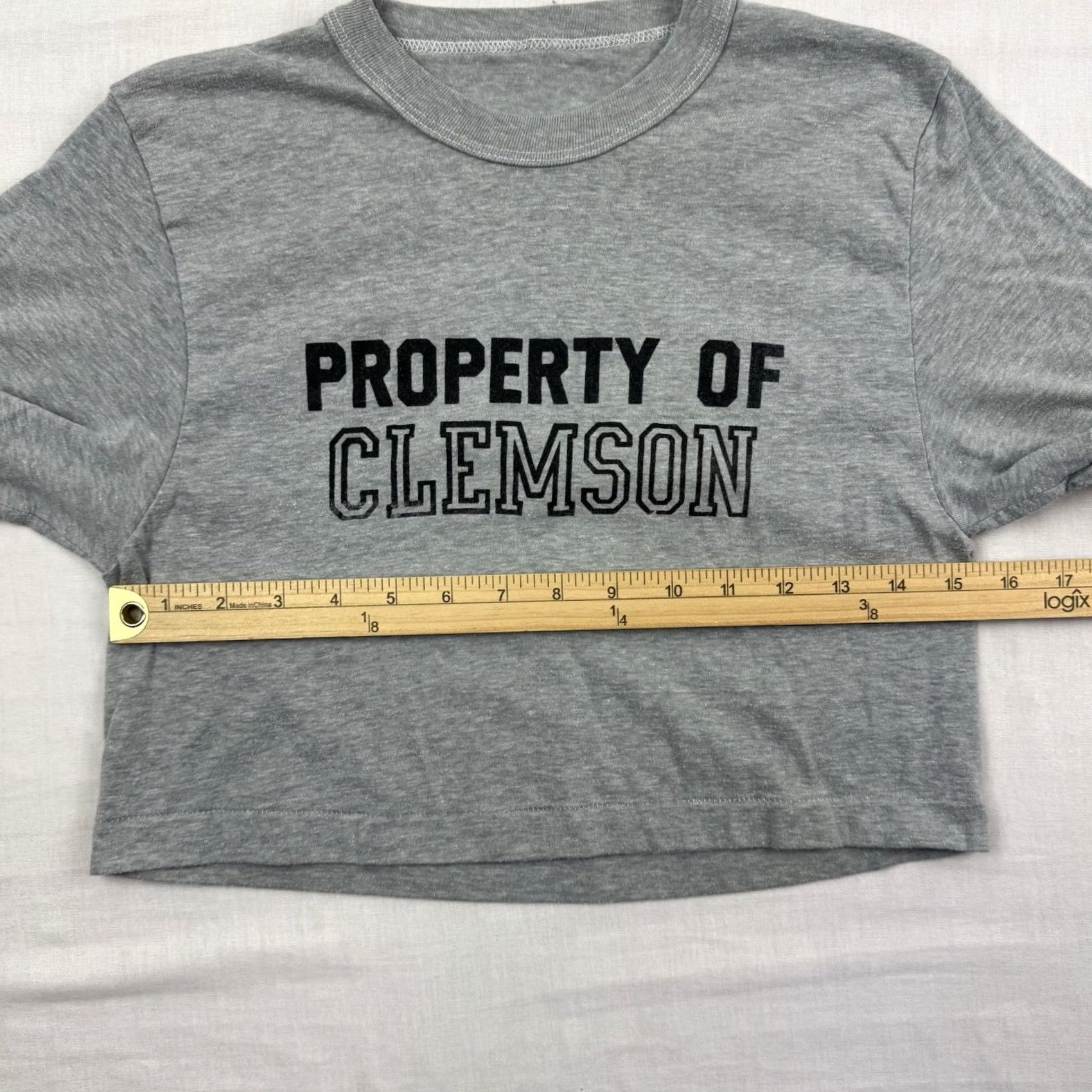 Vintage VINTAGE Property Of Clemson Cropped T Shirt Womens S Gray 80s USA Shirt Womens S Size S / US 4 / IT 40 - 6 Thumbnail