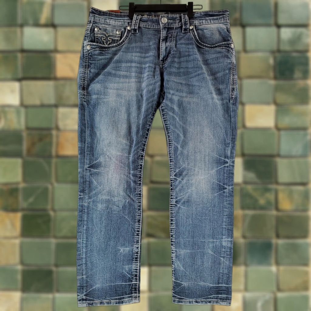 Vintage Rock Revival Jeans Blue Mens 40 Regular 31 Inseam Straight Cace Blue 40x31 Actual Size US 40 / EU 56 - 1 Thumbnail