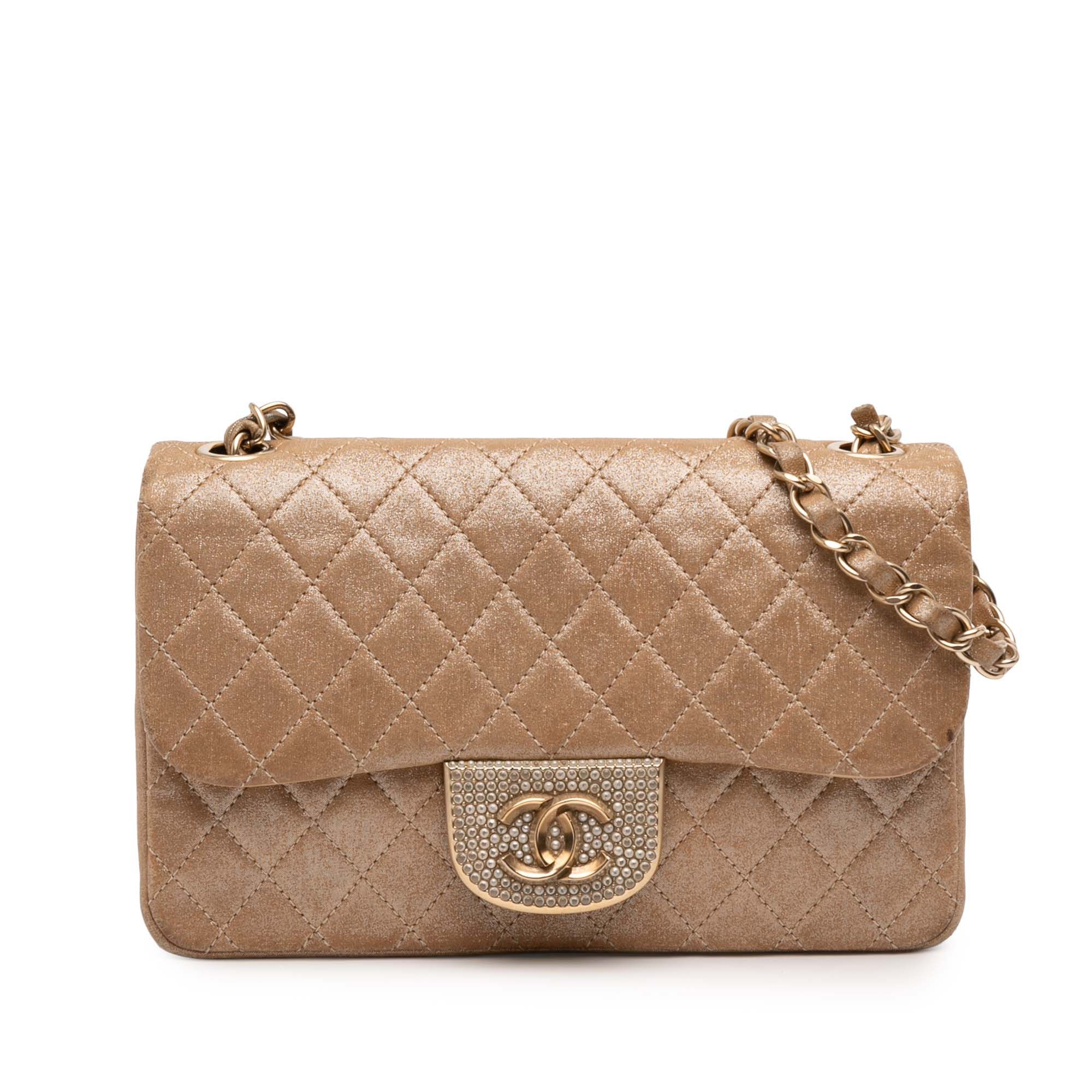 Small Quilted Iridescent Lambskin Pearl CC Crystal Flap