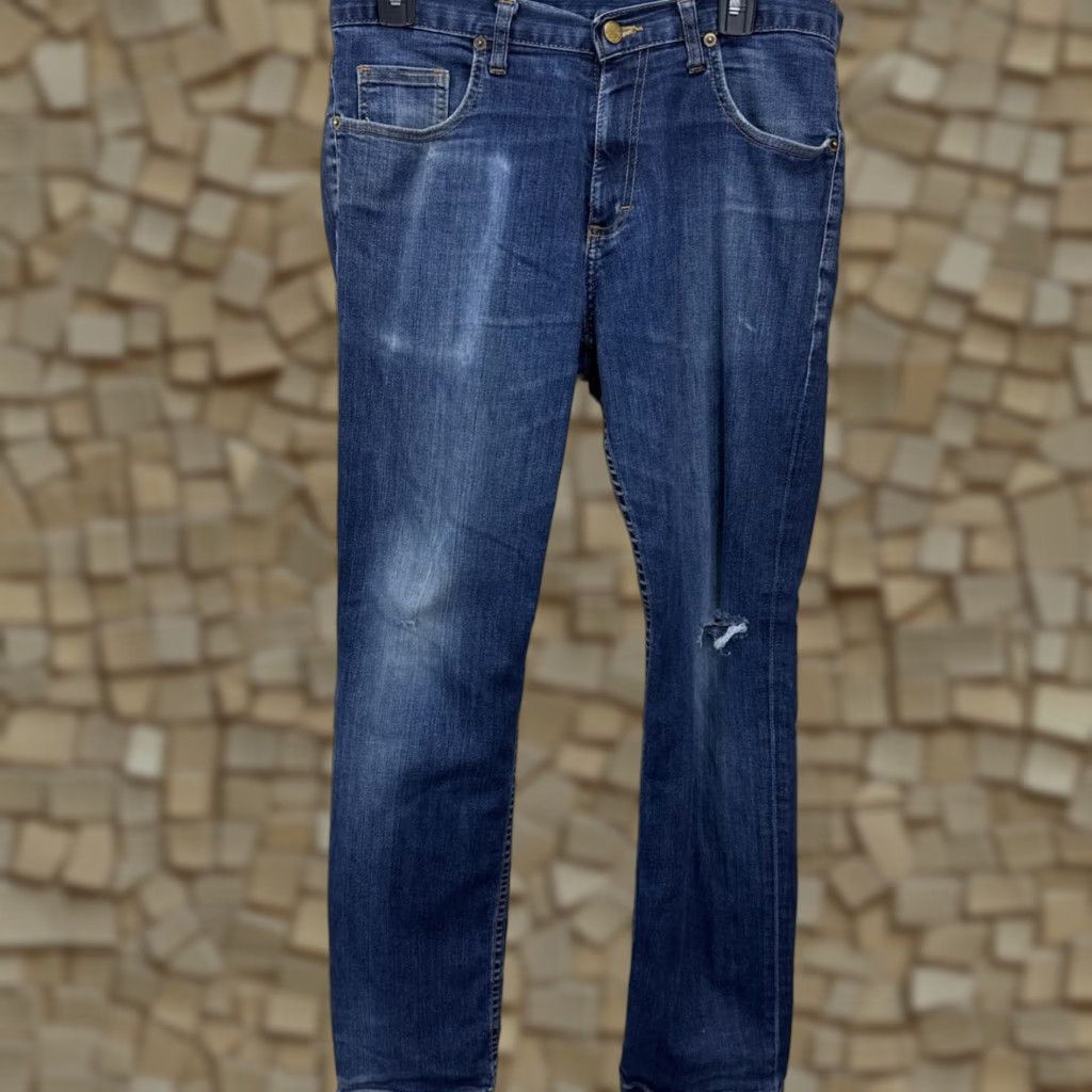 Denime Dearborn Jeans Slim Fit Denim Jeans 33x31 Men Blue USA Made 5-Pocket Distressed Logo 90s Mens Size US 33 - 1 Thumbnail