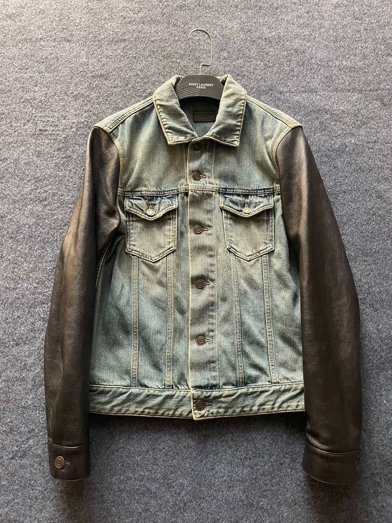 Saint Laurent Paris Saint Laurent Paris Leather sleeve denim jacket-2506 Size US S / EU 44-46 / 1 - 1 Thumbnail