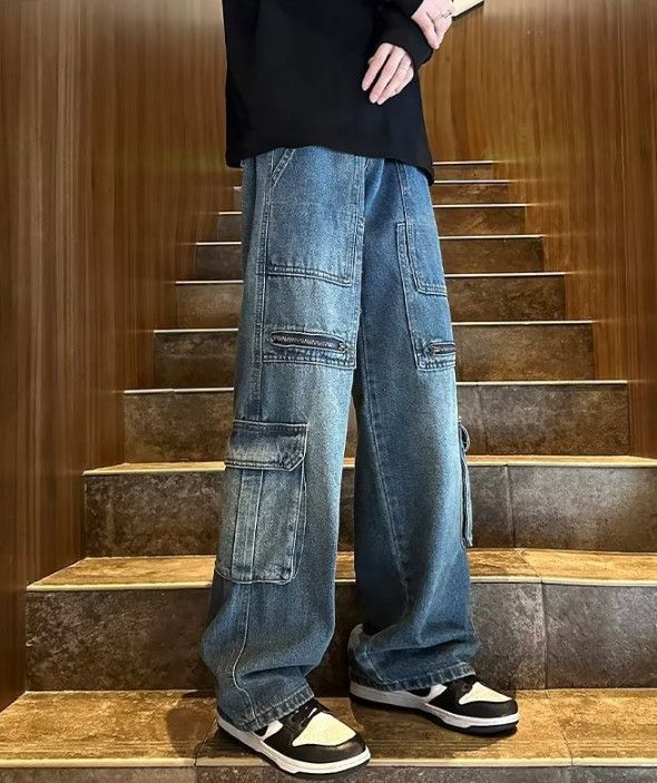 Japanese Brand American retro men's loose washed work jeans Size US 32 / EU 48 - 3 Thumbnail