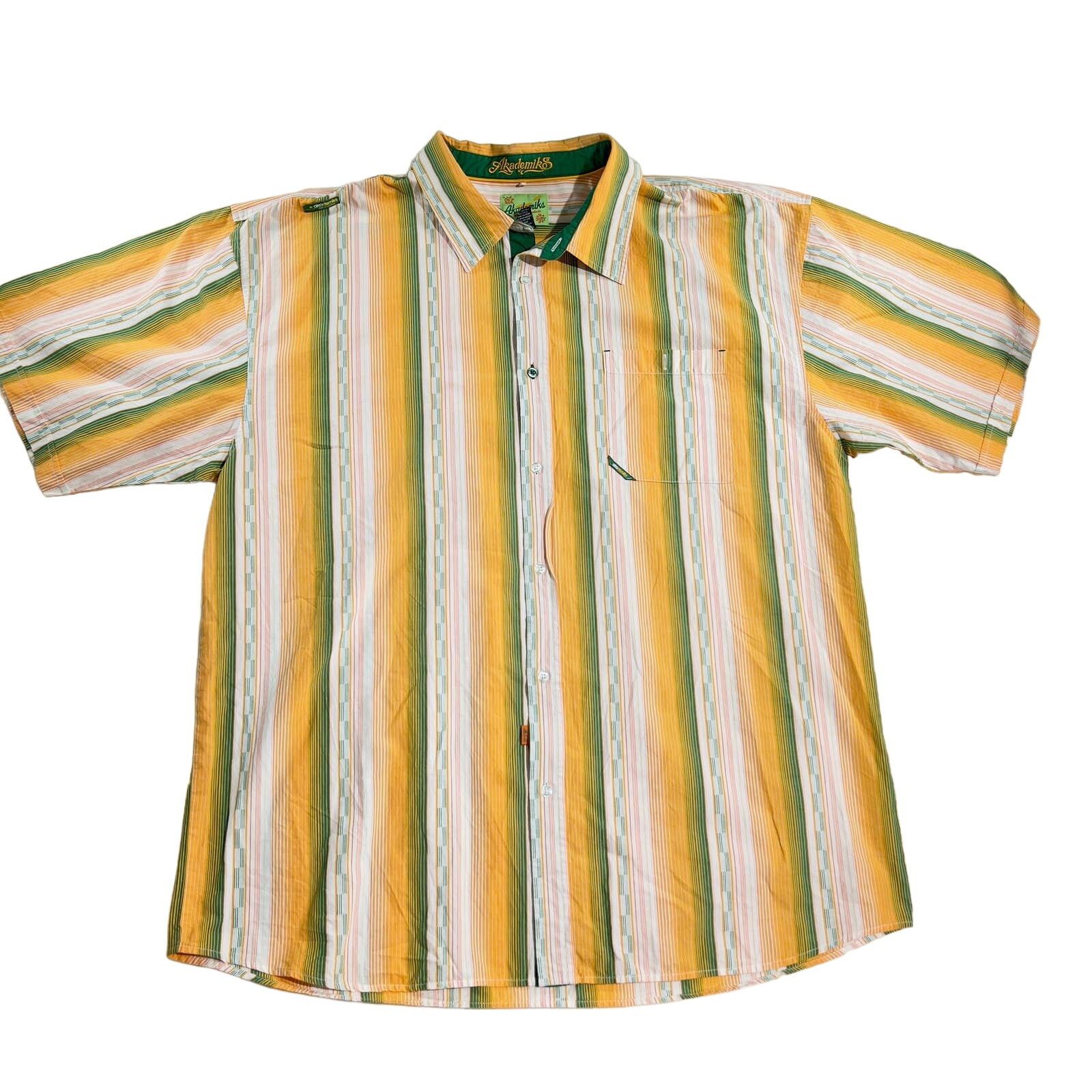 Akademiks Akademiks Button Shirt Mens 3XL Green Yellow Stripe 90s XXXL Size US XXL / EU 58 / 5 - 1 Thumbnail