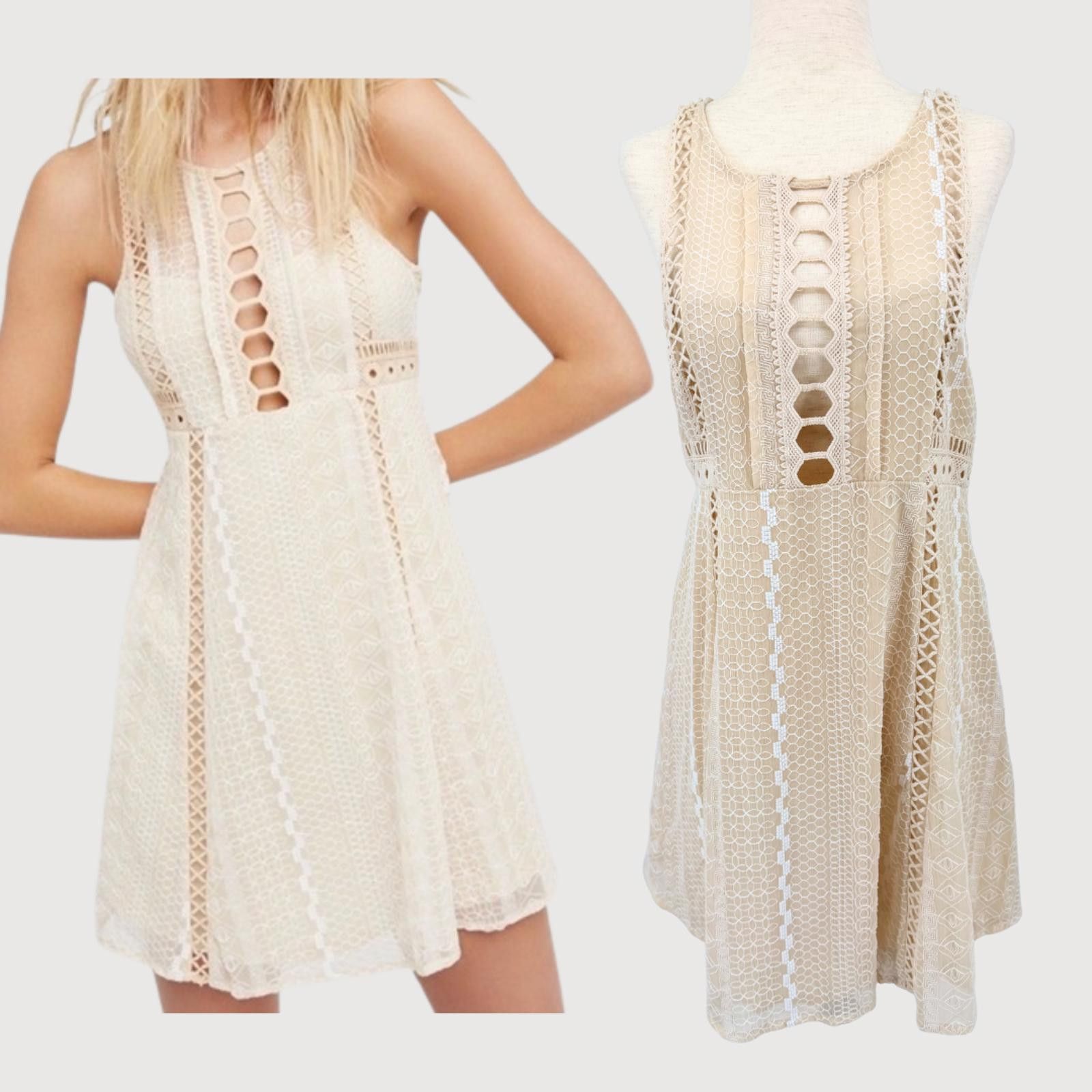 Free People Free People Lace Mini Dress Cream Sleeveless Boho 8 Size M / US 6-8 / IT 42-44 - 1 Thumbnail