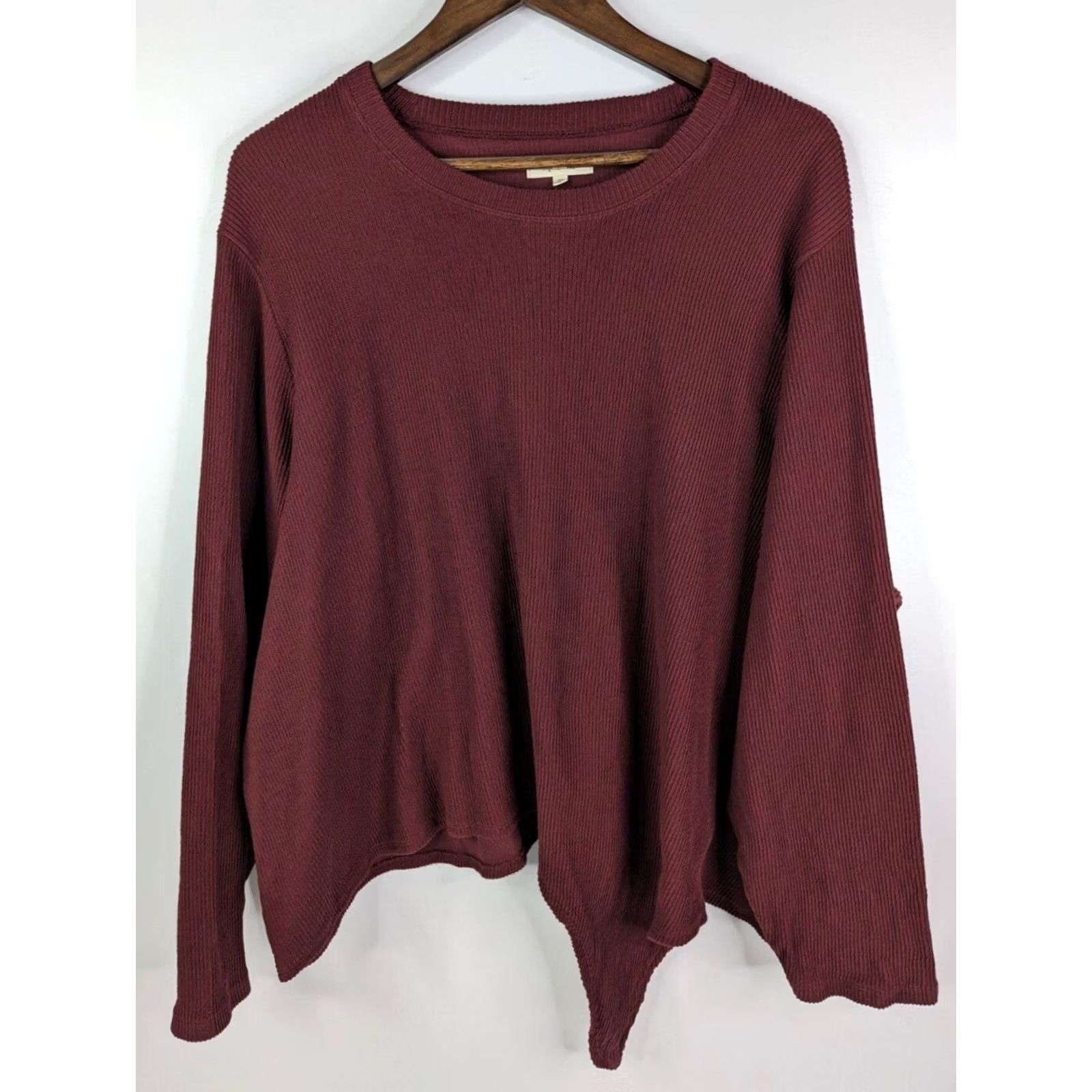 Madewell Madewell Elwood Knot Front Top Ribbed Maroon Classic Basic Thermal Womens 3X Shirt Long Sleeve Crew Neck Cotton Knit Size XXL / US 16-18 / IT 52-54 - 2 Thumbnail
