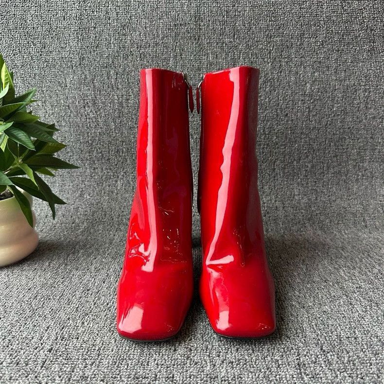 Prada Red Patent Leather Heeled Ankle Boots -2505 Size US 8 / IT 38 - 2 Thumbnail