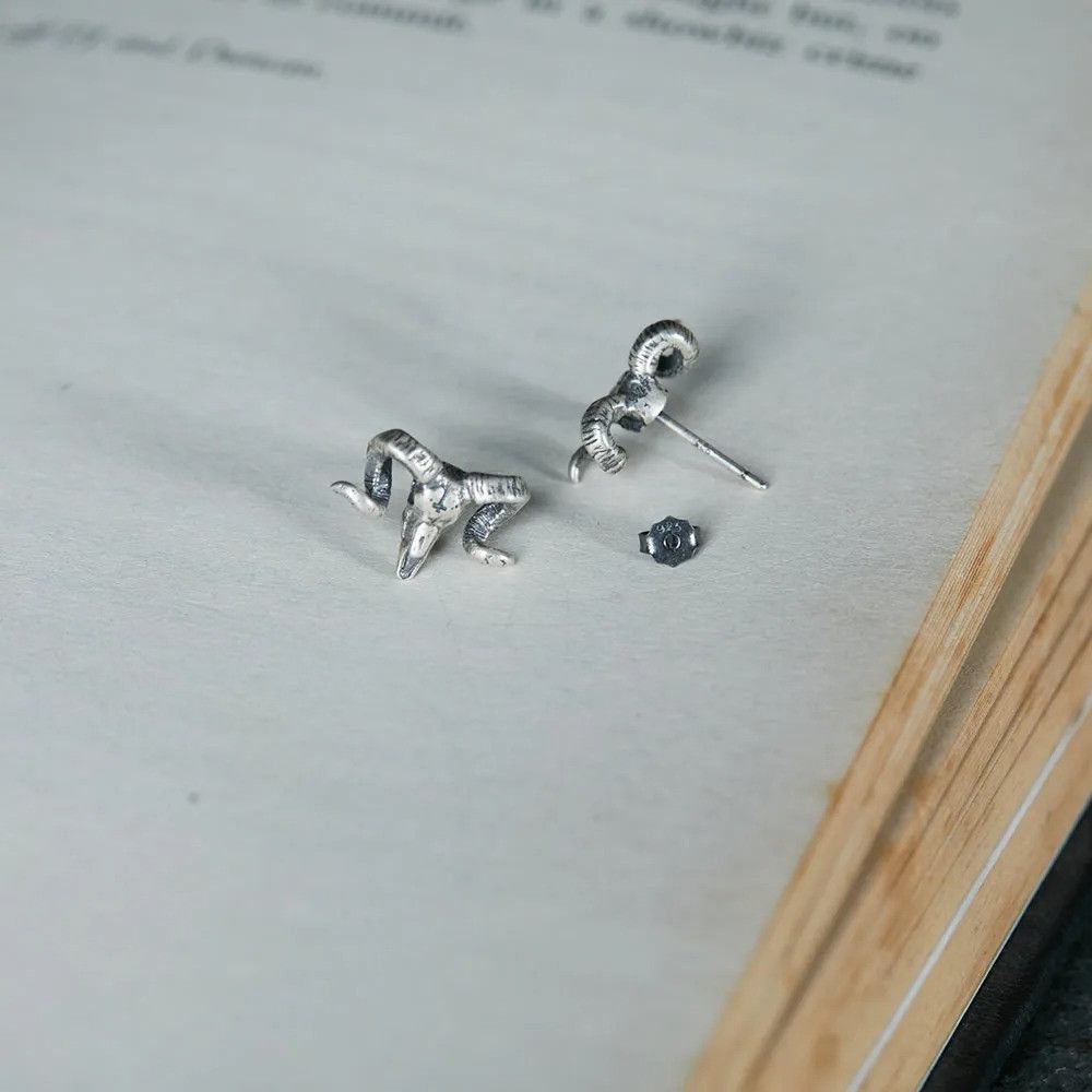 Jewelry Goat Skull Stud Earrings 925 Sterling Silver Jewelry Gift Size ONE SIZE - 2 Thumbnail