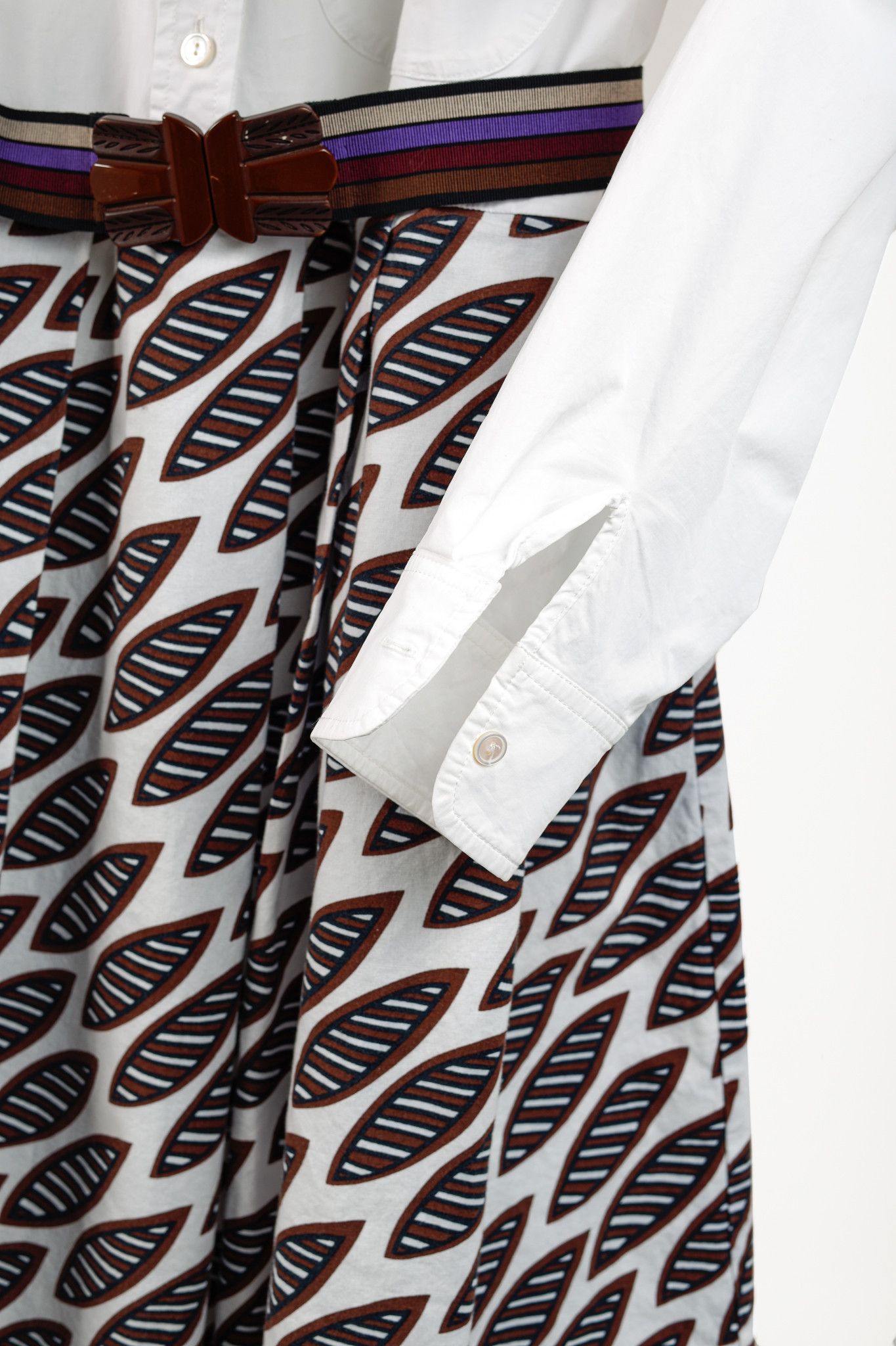 Designer Erika Cavallini Oxford Leaves Pattern Belted Shirtdress Size M / US 6-8 / IT 42-44 - 6 Thumbnail