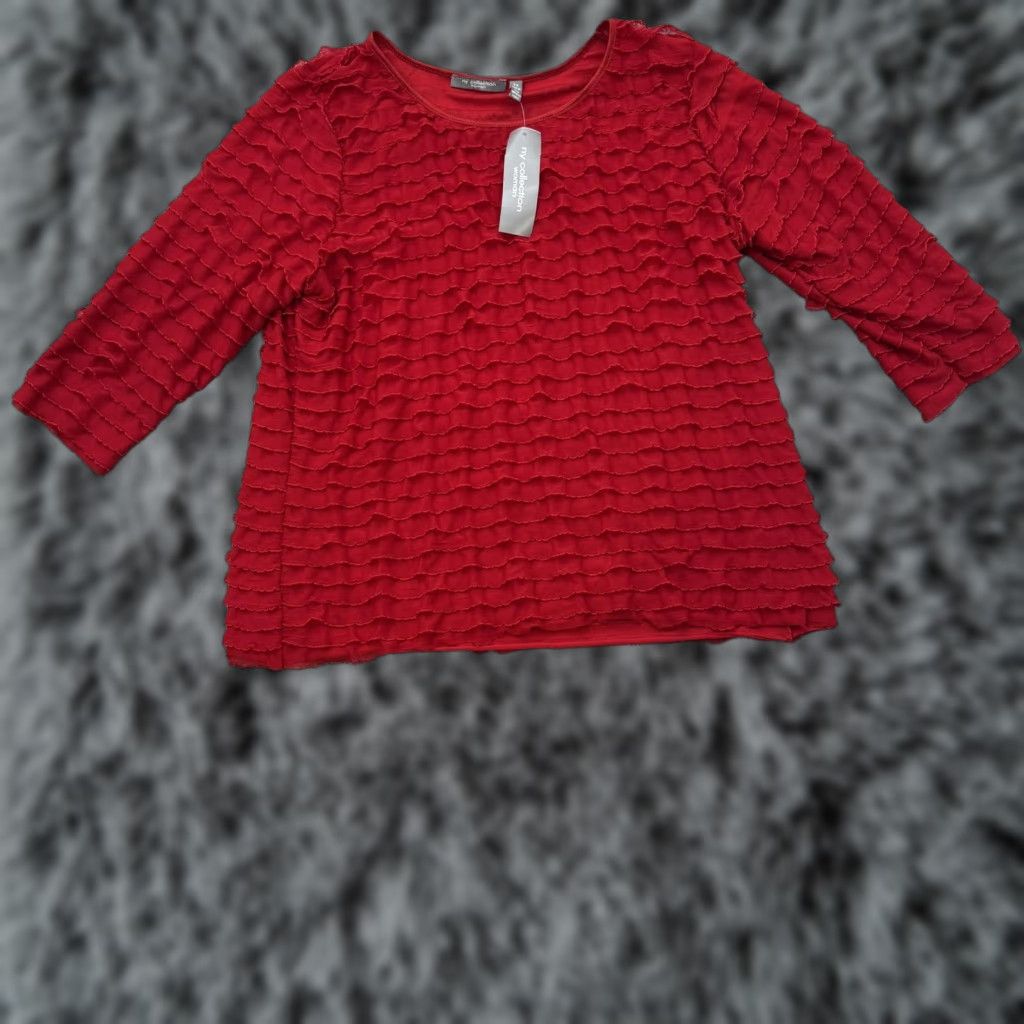 Vintage NY Collection Blouse 3X Plus Red Ruffles Holiday Christmas Boho Office Shirt Womens Size XXL / US 16-18 / IT 52-54 - 1 Thumbnail