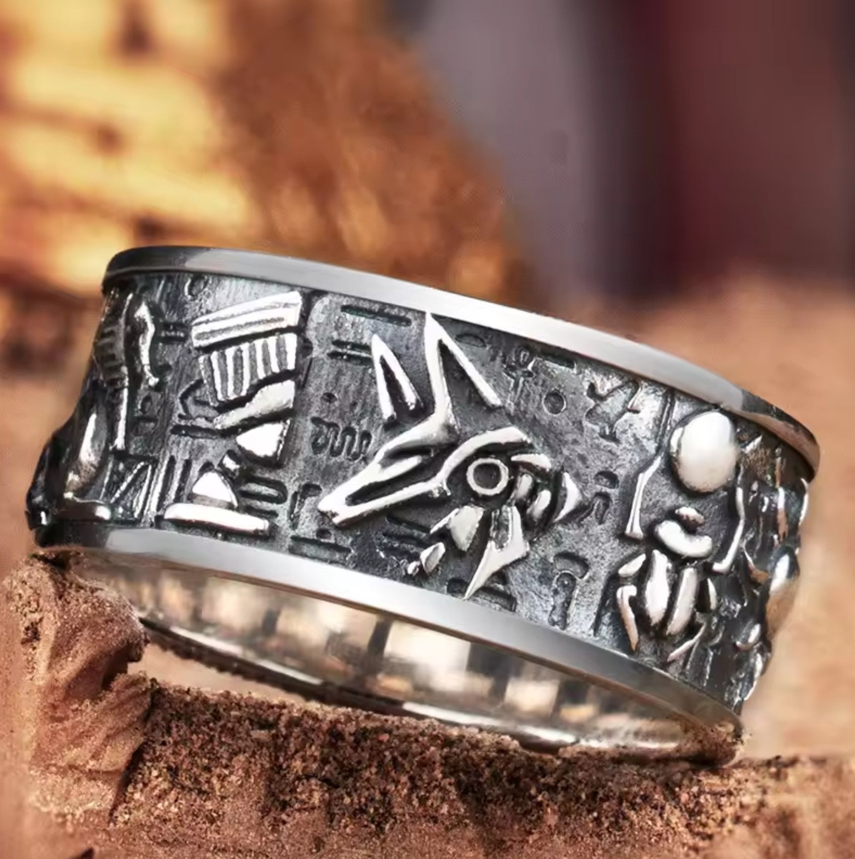 Jewelry × Vintage Resizable Egyptian Gods Horus Anubis Pharaoh Ring Size ONE SIZE - 1 Thumbnail