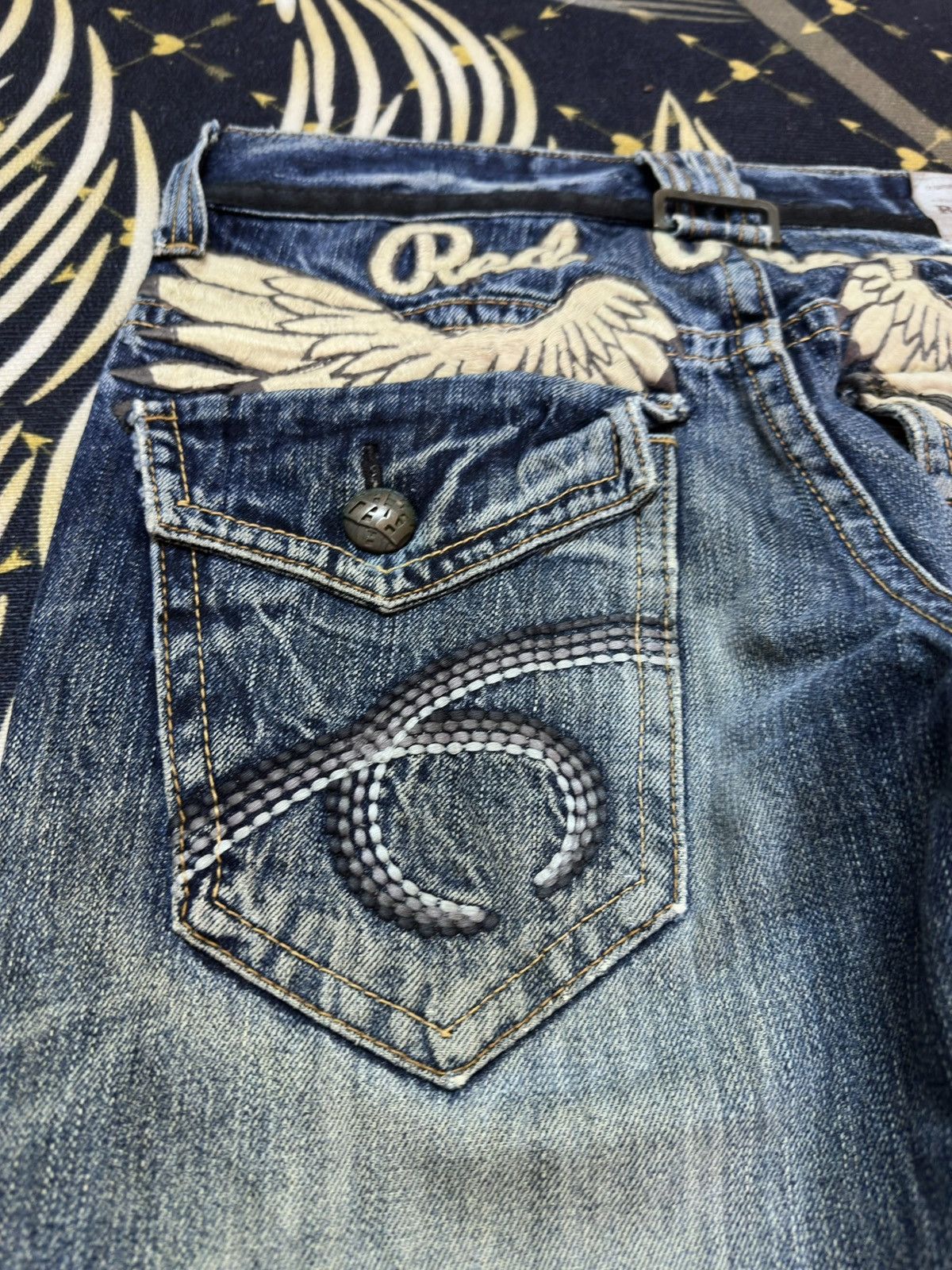 Ed Hardy Vintage Red Pepper Flare Union Jack Embroidery Denim Size US 31 - 13 Thumbnail